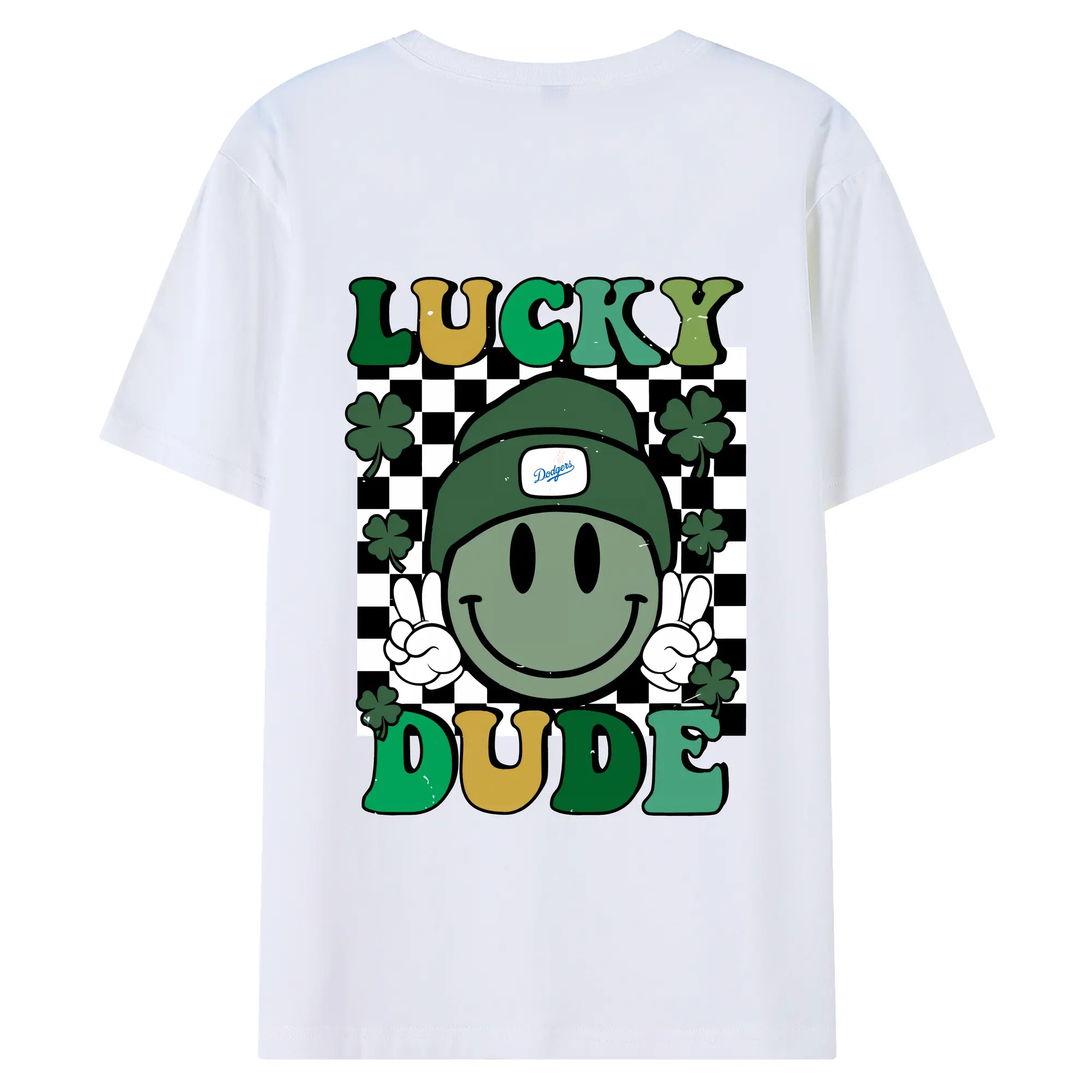 Happy Face Lucky Dude Los Angeles Dodgers - 180g Combed Cotton T-Shirt With Back Heat Transfer Print – Soft, Lightweight, Fitted Design – Stylish Casual Wear For Sports & Everyday Use