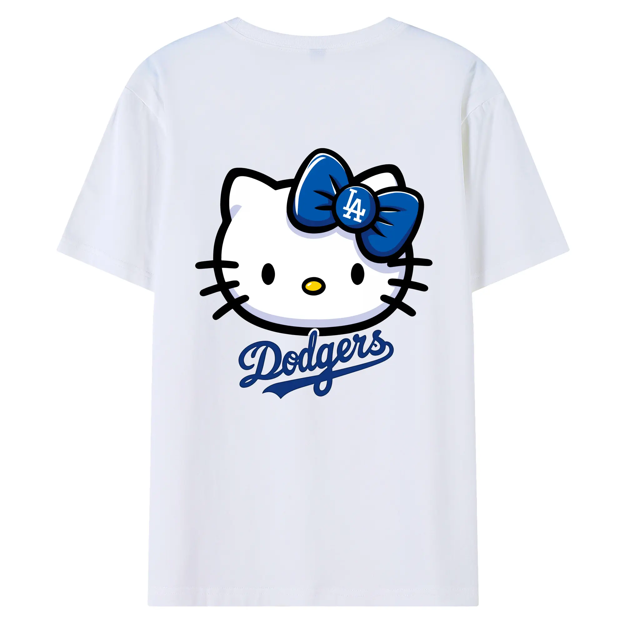 Hello Kitty Baseball LA Dodgers - 180g Combed Cotton T-Shirt With Back Heat Transfer Print – Soft, Lightweight, Fitted Design – Stylish Casual Wear For Sports & Everyday Use
