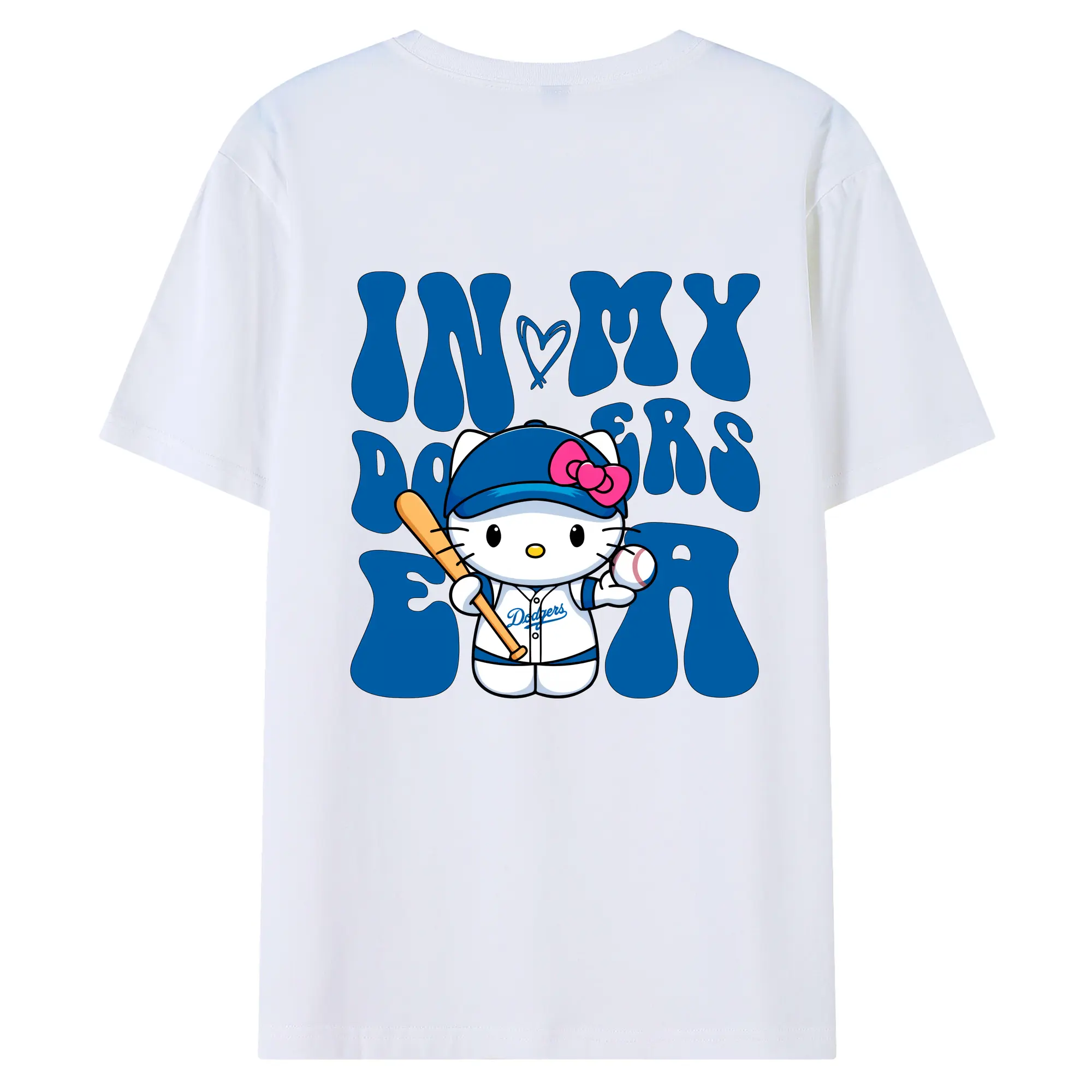 In My Dodgers Era Hello Kitty Baseball - 180g Combed Cotton T-Shirt With Back Heat Transfer Print – Soft, Lightweight, Fitted Design – Stylish Casual Wear For Sports & Everyday Use