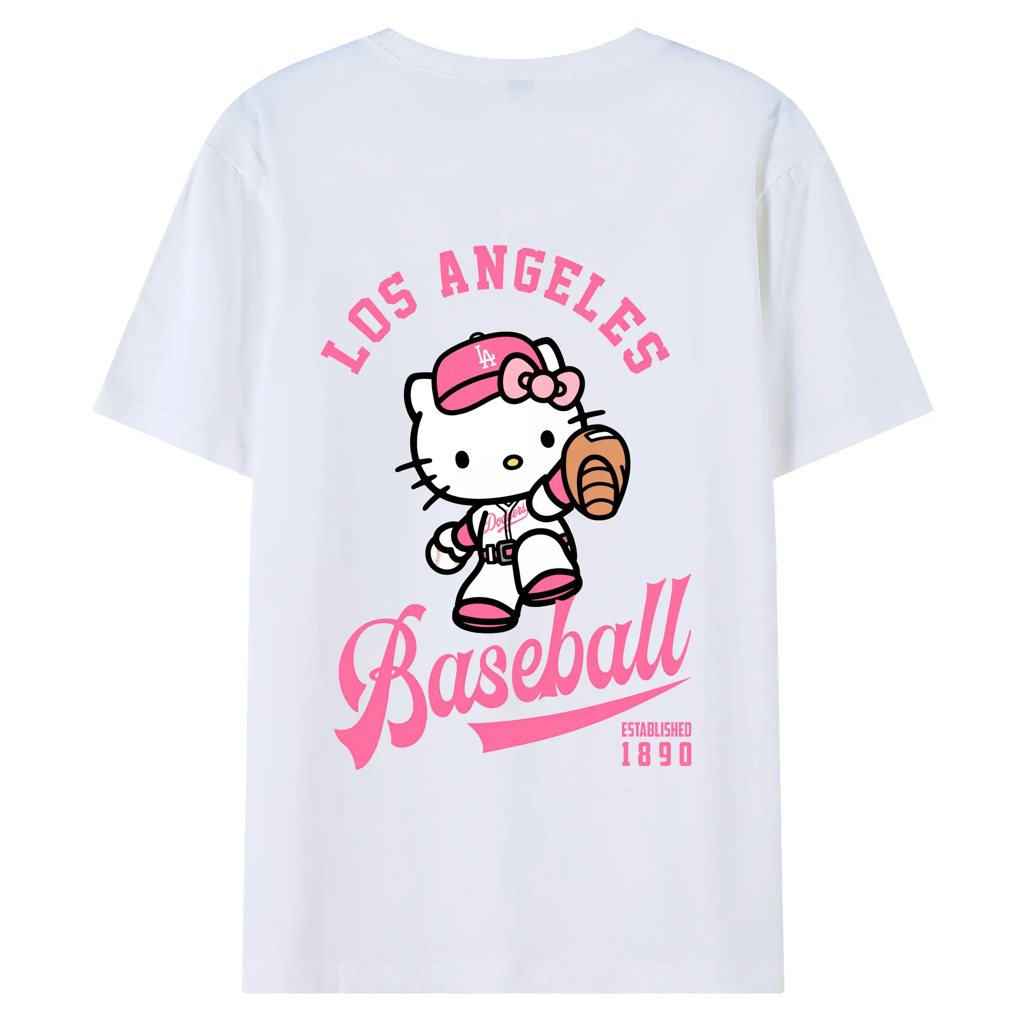 Los Angeles Baseball Hello Kitty - 180g Combed Cotton T-Shirt With Back Heat Transfer Print – Soft, Lightweight, Fitted Design – Stylish Casual Wear For Sports & Everyday Use