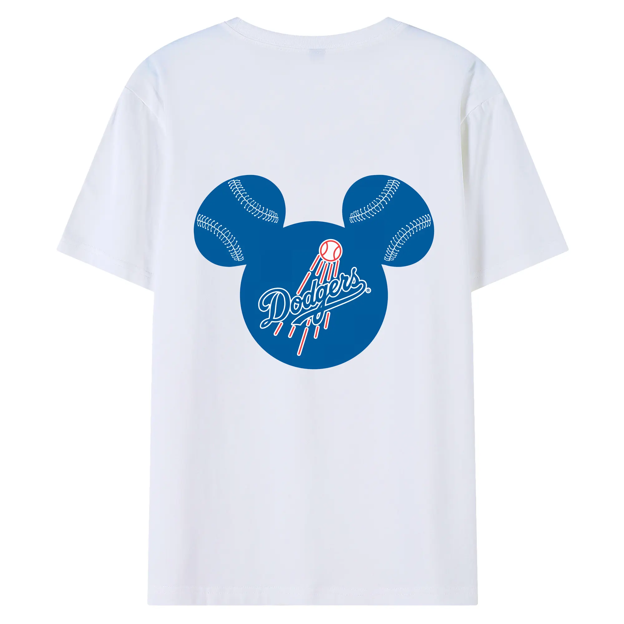 Los Angeles Dodgers Baseball Mickey Mouse - 180g Combed Cotton T-Shirt With Back Heat Transfer Print – Soft, Lightweight, Fitted Design – Stylish Casual Wear For Sports & Everyday Use