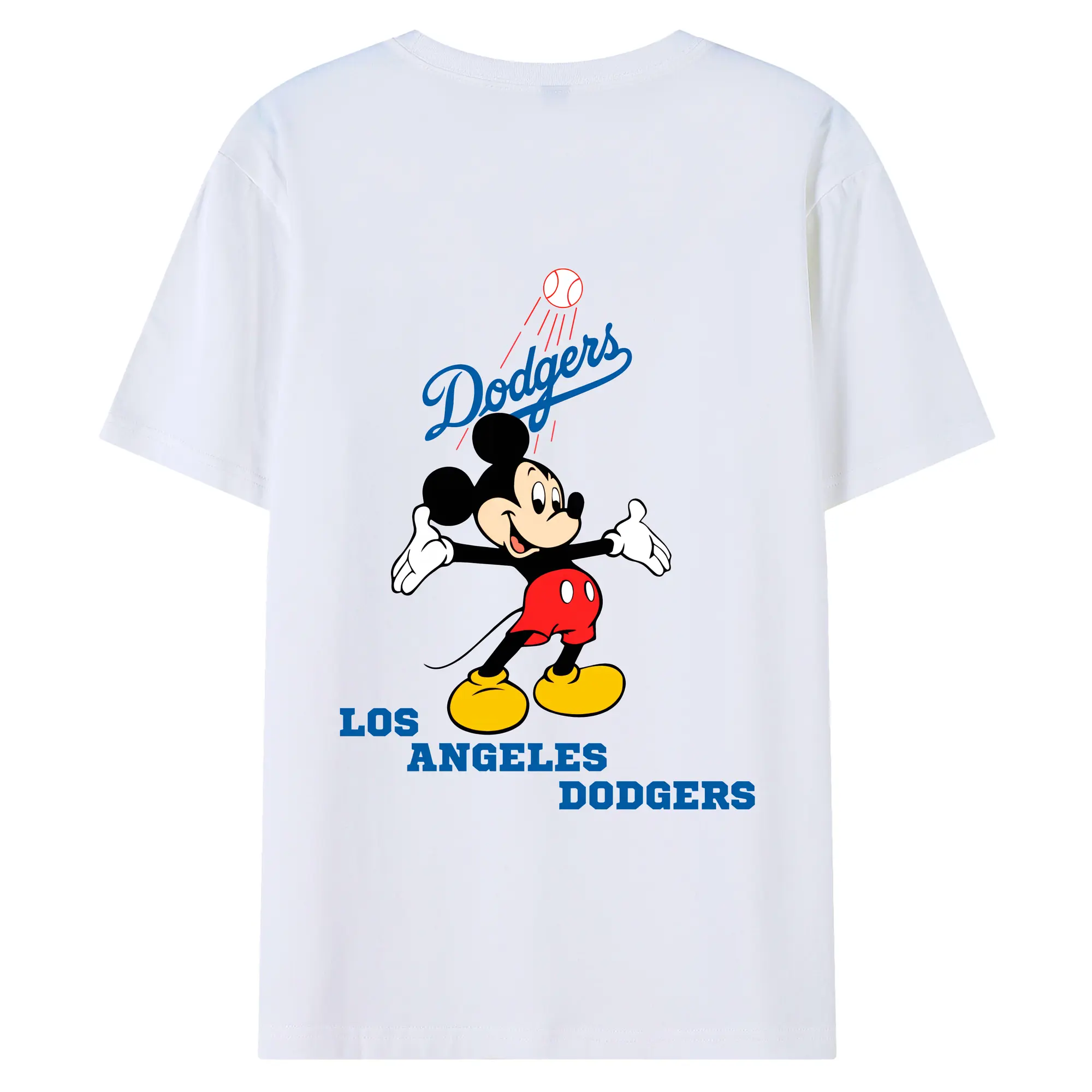 Los Angeles Dodgers Mickey Mouse Baseball - 180g Combed Cotton T-Shirt With Back Heat Transfer Print – Soft, Lightweight, Fitted Design – Stylish Casual Wear For Sports & Everyday Use