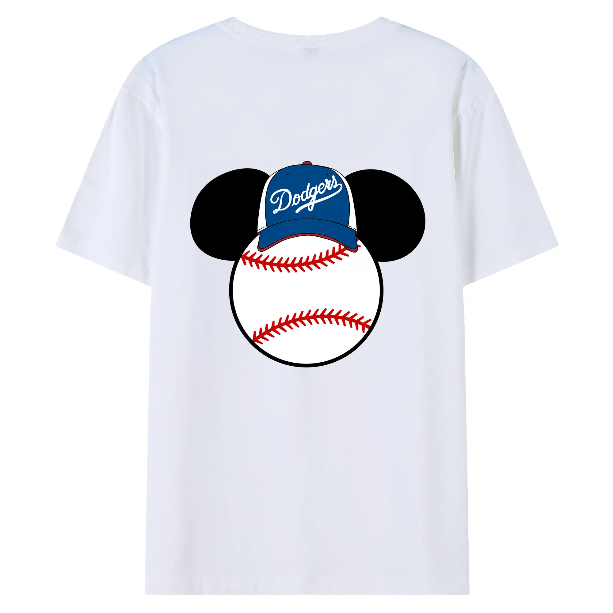 Los Angeles Dodgers Mickey Mouse Head - 180g Combed Cotton T-Shirt With Back Heat Transfer Print – Soft, Lightweight, Fitted Design – Stylish Casual Wear For Sports & Everyday Use