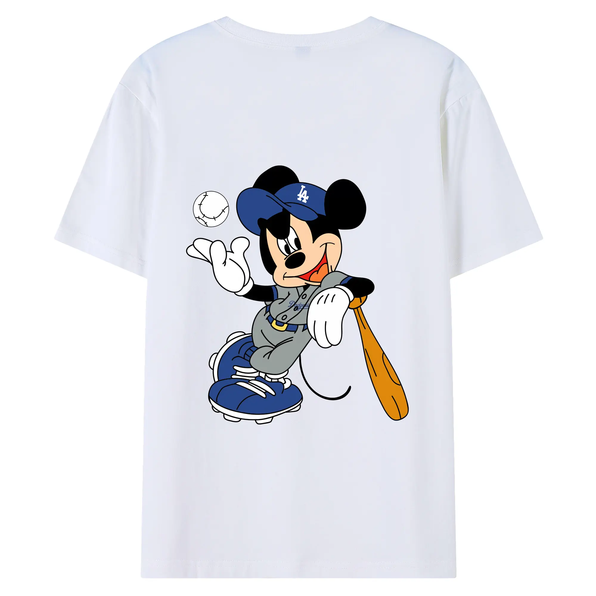 Mickey Mouse Los Angeles Dodgers 1 - 180g Combed Cotton T-Shirt With Back Heat Transfer Print – Soft, Lightweight, Fitted Design – Stylish Casual Wear For Sports & Everyday Use