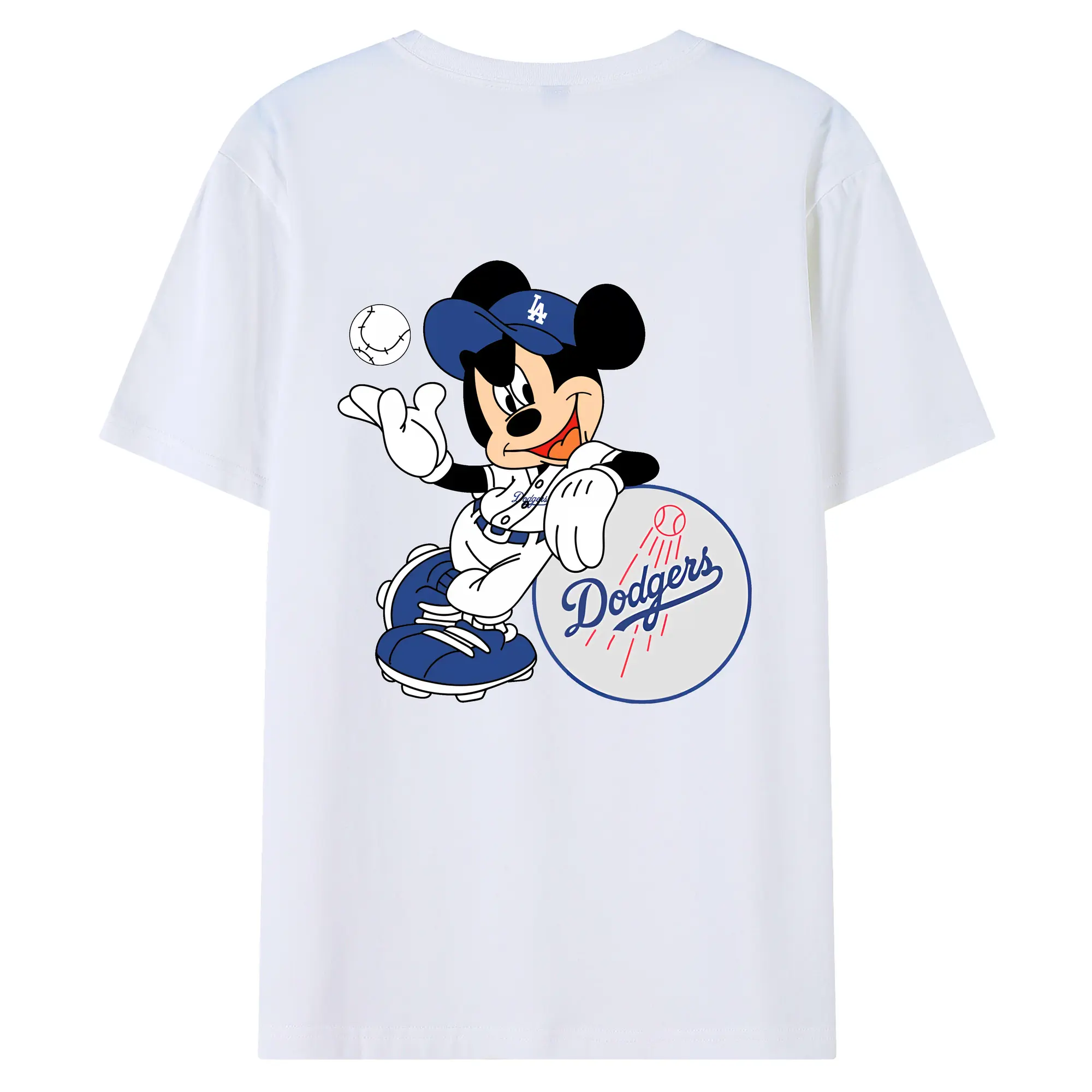 Mickey Mouse Los Angeles Dodgers - 180g Combed Cotton T-Shirt With Back Heat Transfer Print – Soft, Lightweight, Fitted Design – Stylish Casual Wear For Sports & Everyday Use