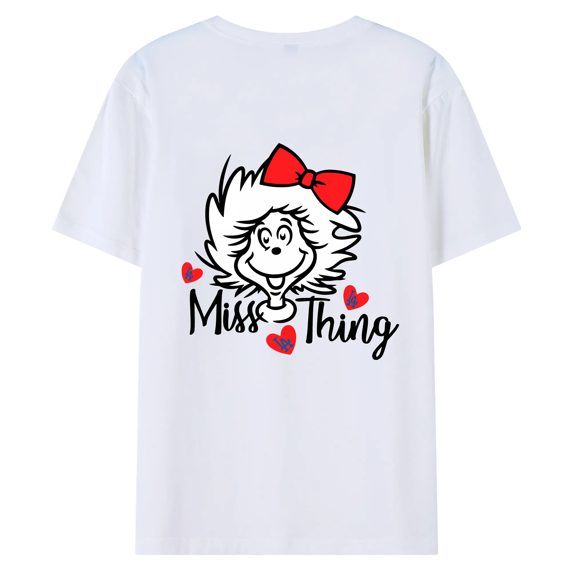Miss Thing Dr Seuss Hearts Los Angeles Dodgers - 180g Combed Cotton T-Shirt With Back Heat Transfer Print – Soft, Lightweight, Fitted Design – Stylish Casual Wear For Sports & Everyday Use
