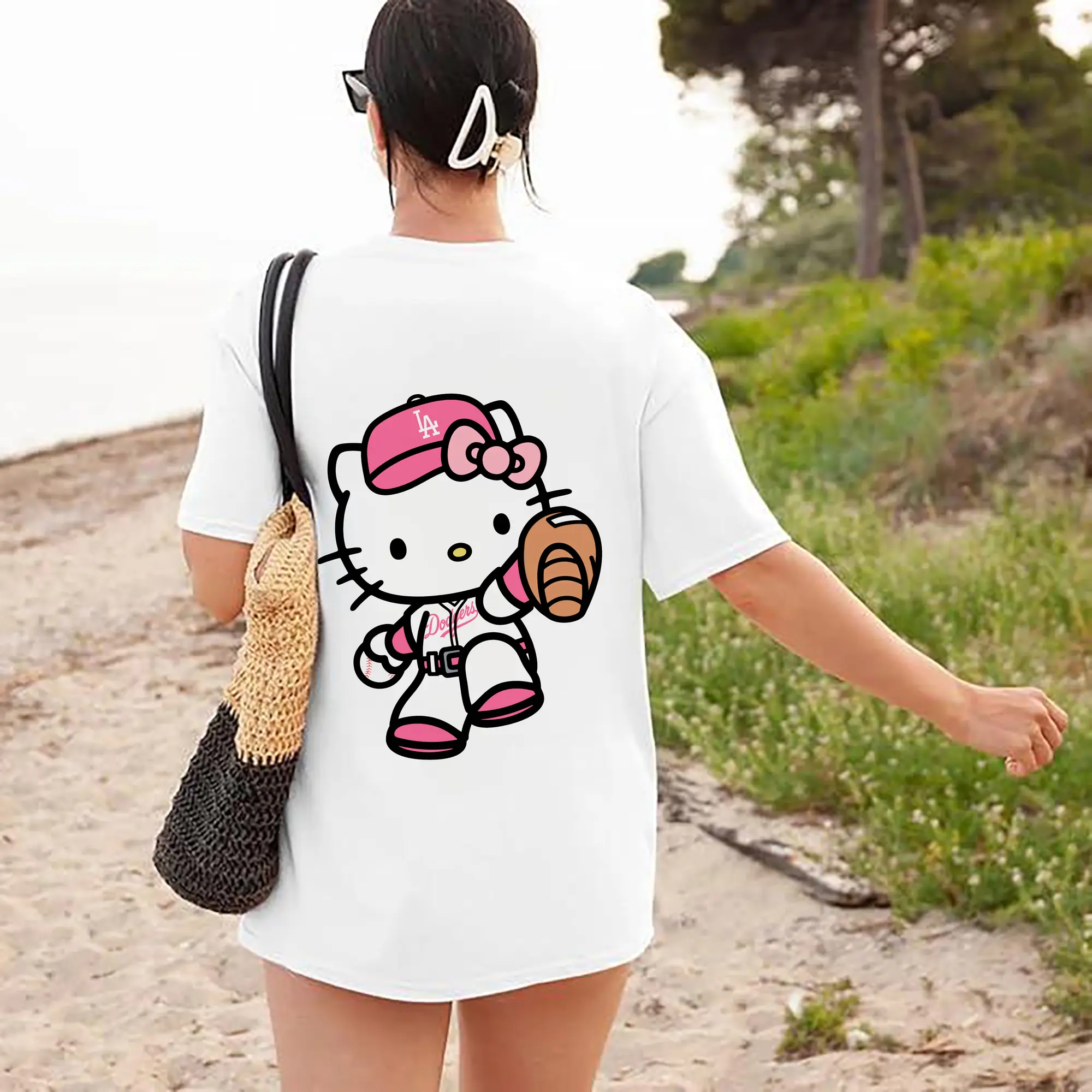 Pink Hello Kitty Play Baseball Los Angeles Dodgers