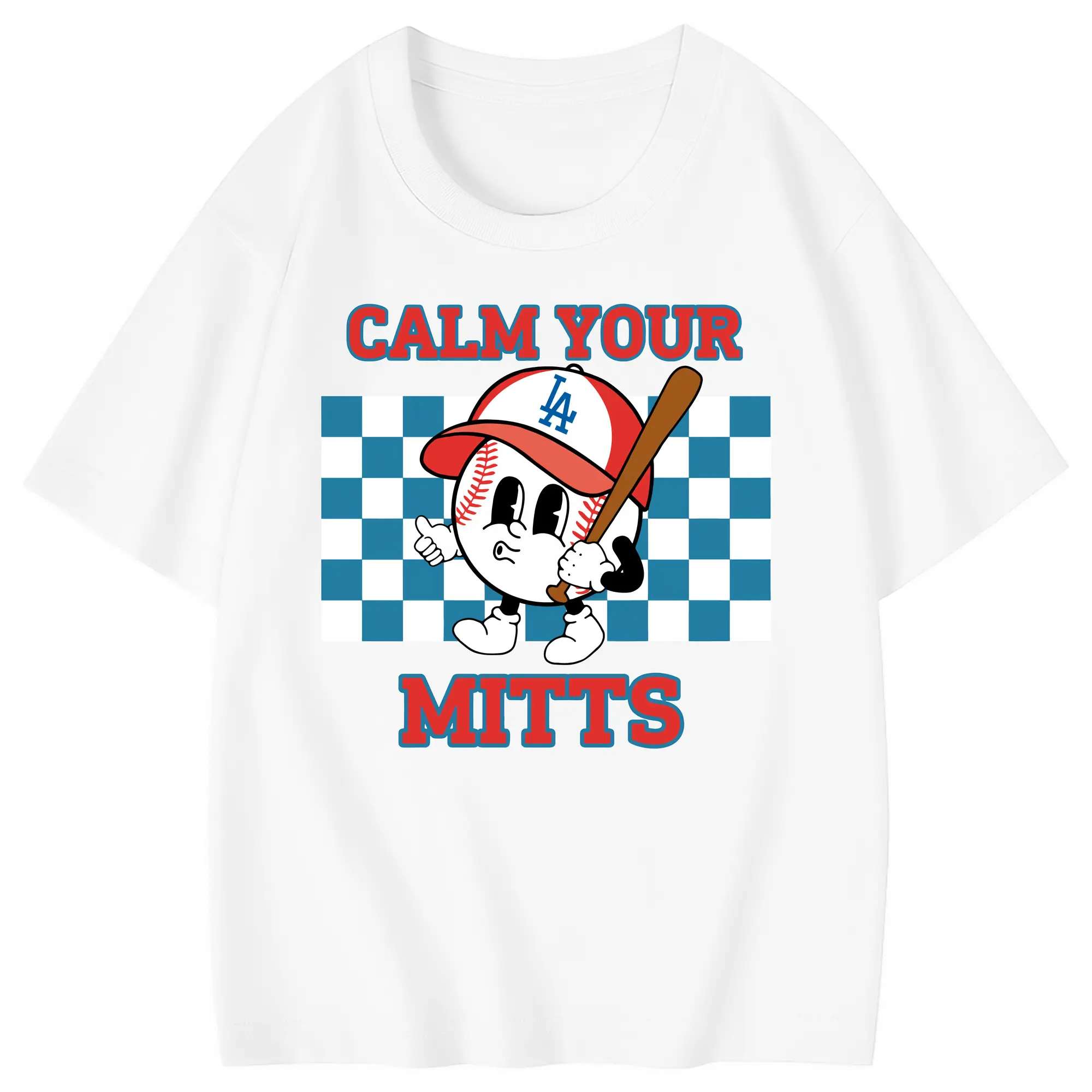 Baseball Calm Your Mitts Los Angeles Dodgers - Combed Cotton Kids T-Shirt 180g With Front Heat Transfer Print – Soft, Lightweight, Side-Seamed Design – Stylish And Comfortable Casual Wear For Everyday Activities