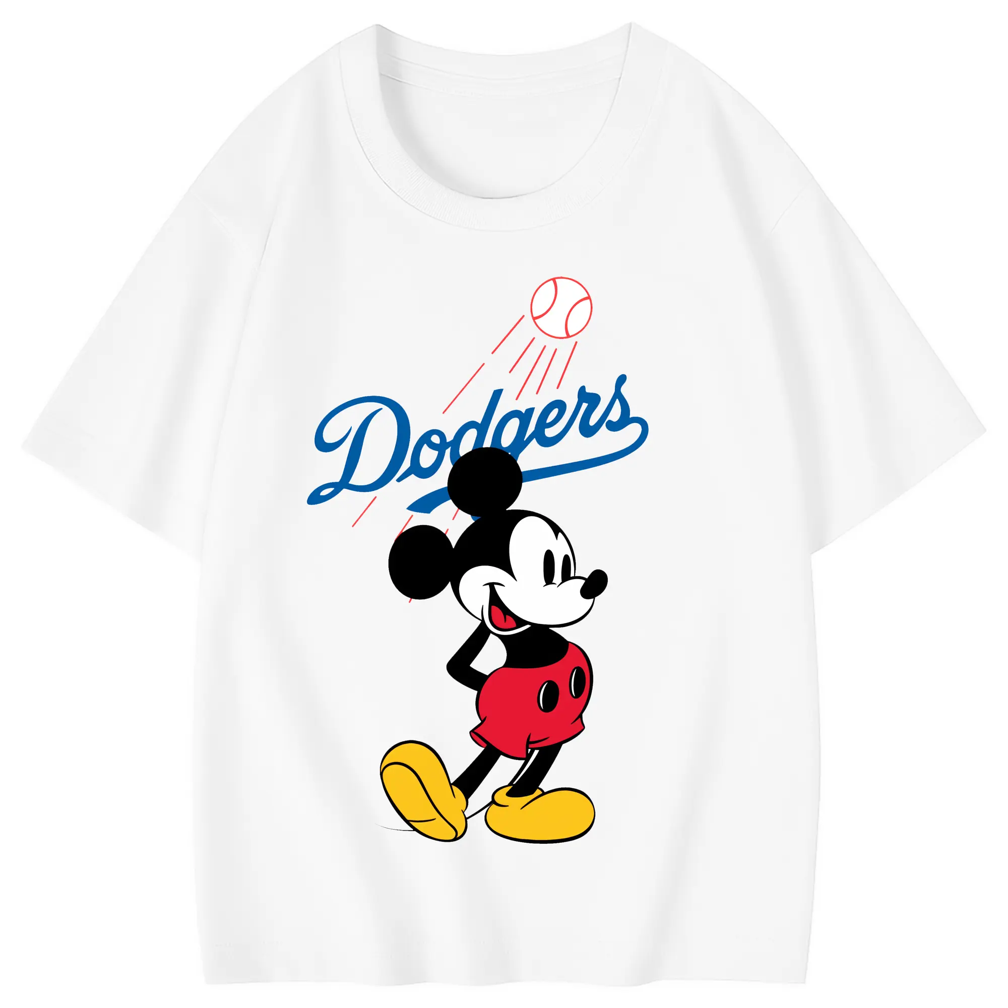 Baseball Mickey Mouse Los Angeles Dodgers - Combed Cotton Kids T-Shirt 180g With Front Heat Transfer Print – Soft, Lightweight, Side-Seamed Design – Stylish And Comfortable Casual Wear For Everyday Activities