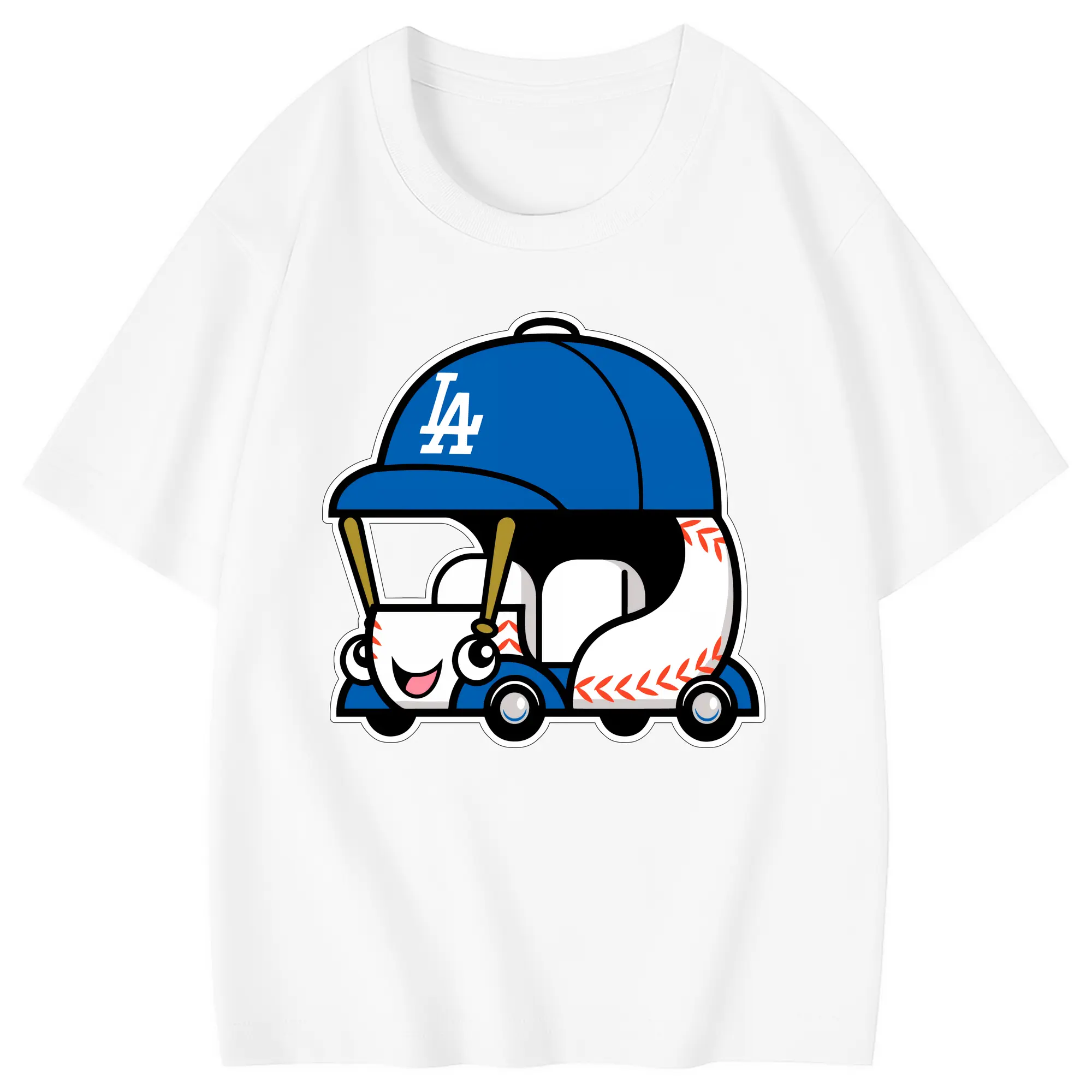 Cute Dodgers Bullpen Car Baseball - Combed Cotton Kids T-Shirt 180g With Front Heat Transfer Print – Soft, Lightweight, Side-Seamed Design – Stylish And Comfortable Casual Wear For Everyday Activities