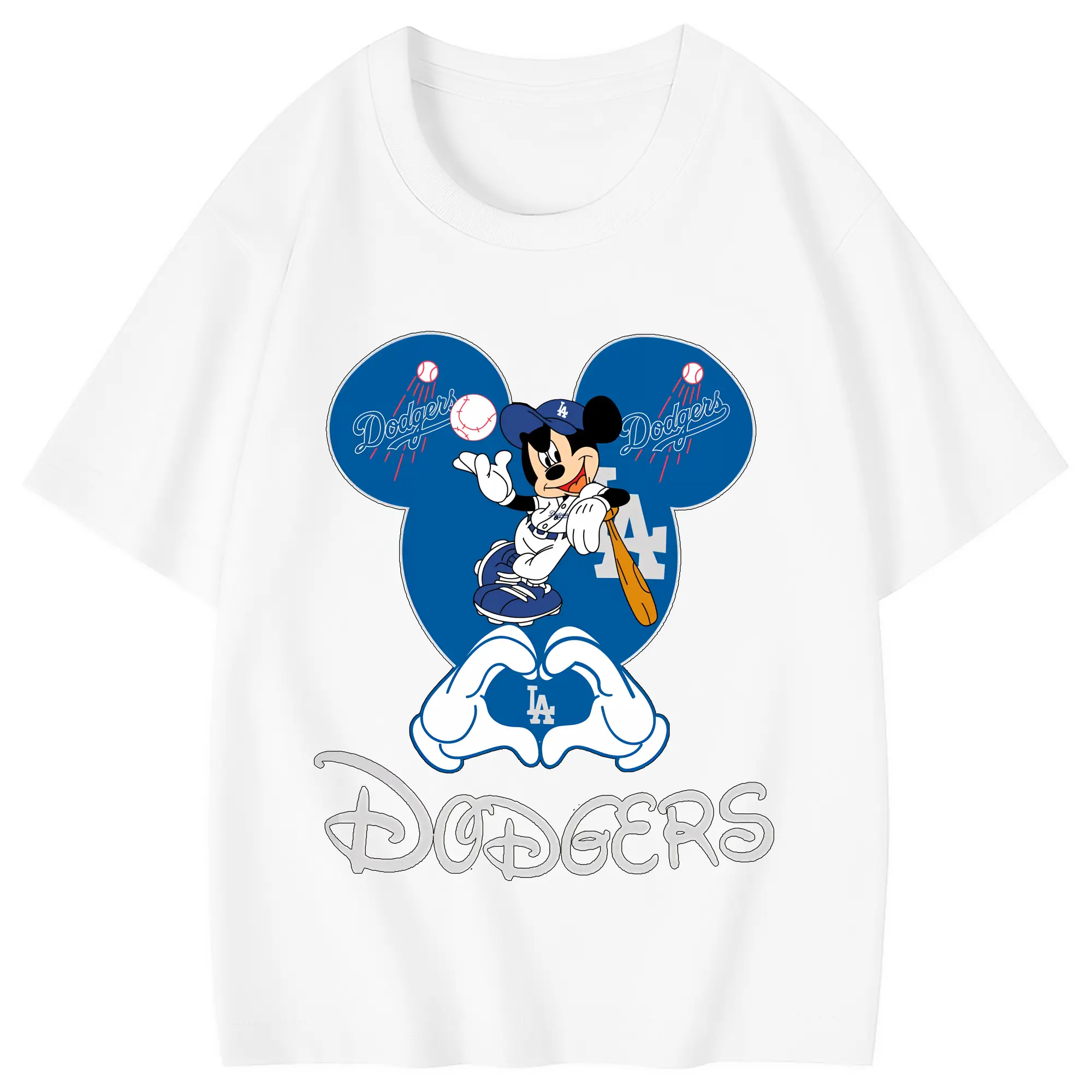 Disney Mickey Mouse Loves Los Angeles Dodgers Heart - Combed Cotton Kids T-Shirt 180g With Front Heat Transfer Print – Soft, Lightweight, Side-Seamed Design – Stylish And Comfortable Casual Wear For Everyday Activities