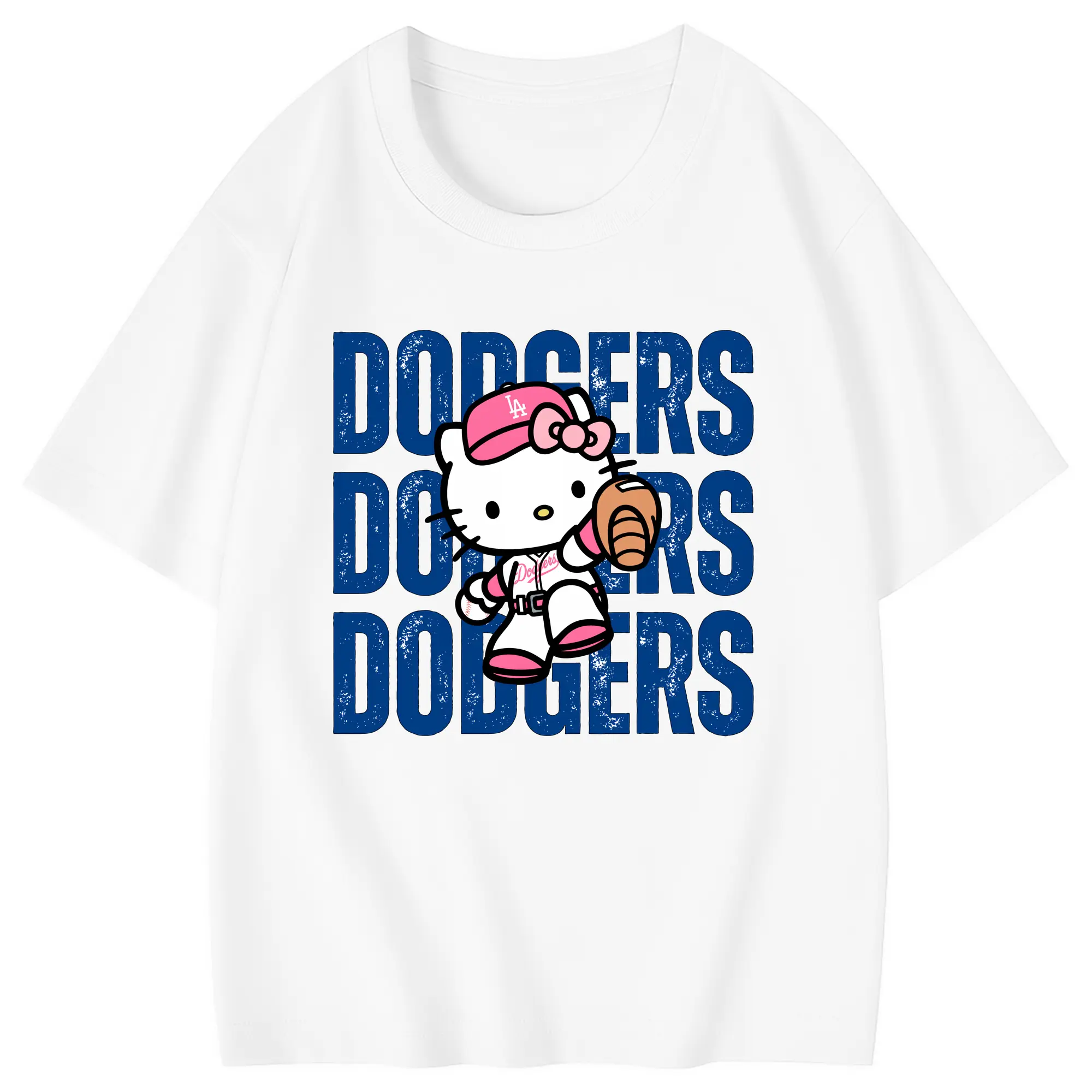 Dodgers Baseball Hello Kitty - Combed Cotton Kids T-Shirt 180g With Front Heat Transfer Print – Soft, Lightweight, Side-Seamed Design – Stylish And Comfortable Casual Wear For Everyday Activities