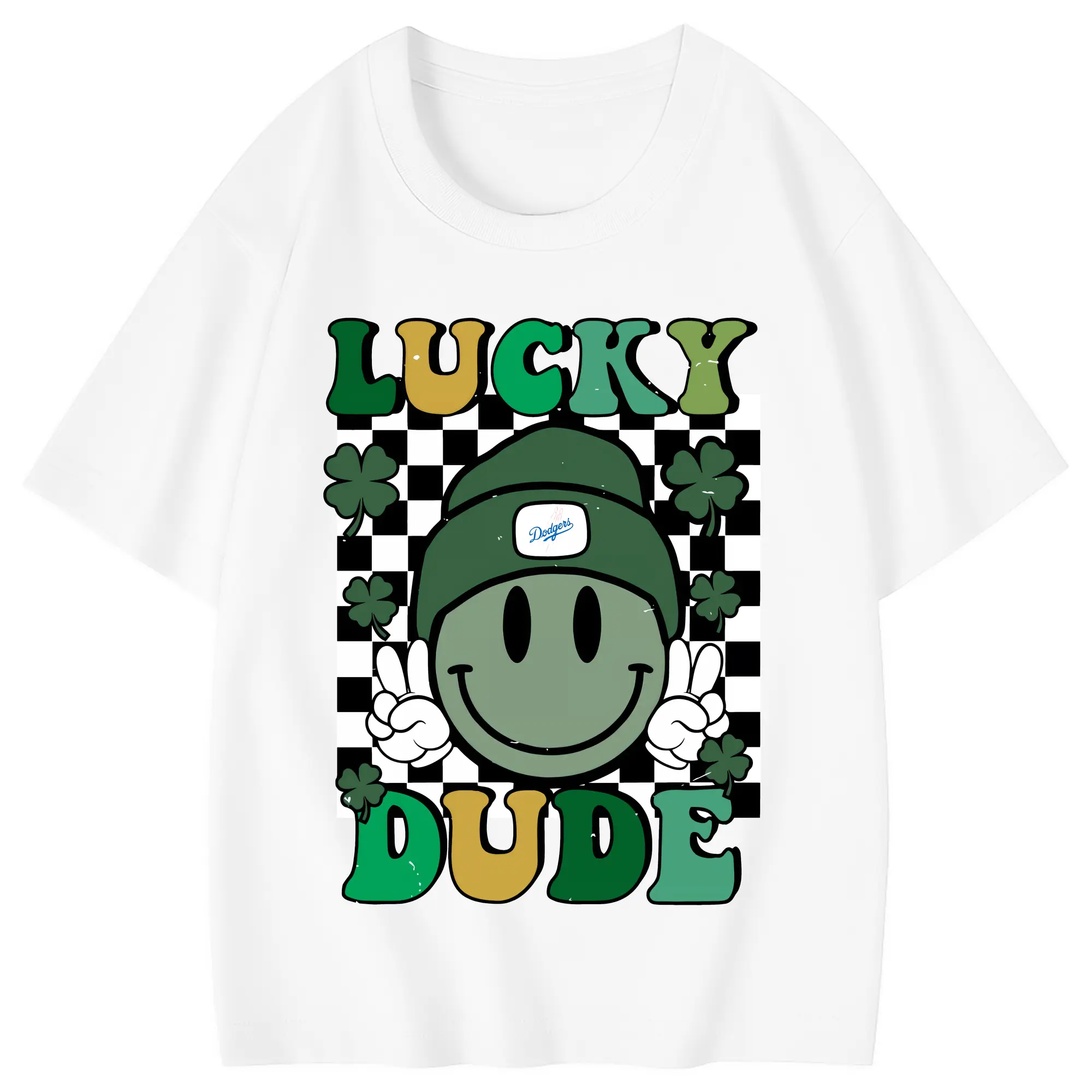Happy Face Lucky Dude Los Angeles Dodgers - Combed Cotton Kids T-Shirt 180g With Front Heat Transfer Print – Soft, Lightweight, Side-Seamed Design – Stylish And Comfortable Casual Wear For Everyday Activities