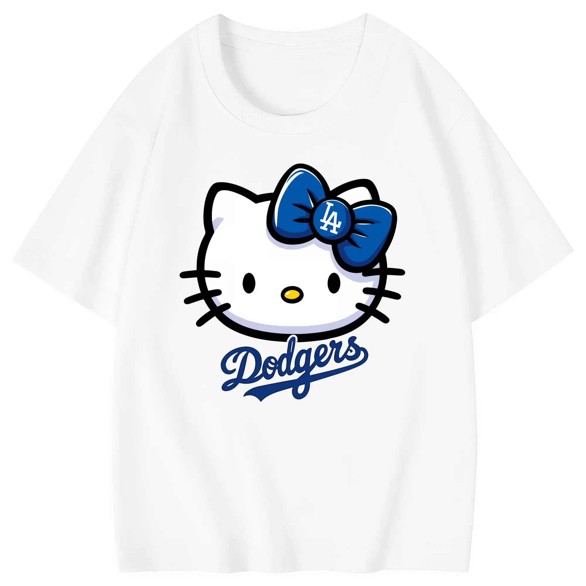 Hello Kitty Baseball LA Dodgers - Combed Cotton Kids T-Shirt 180g With Front Heat Transfer Print – Soft, Lightweight, Side-Seamed Design – Stylish And Comfortable Casual Wear For Everyday Activities