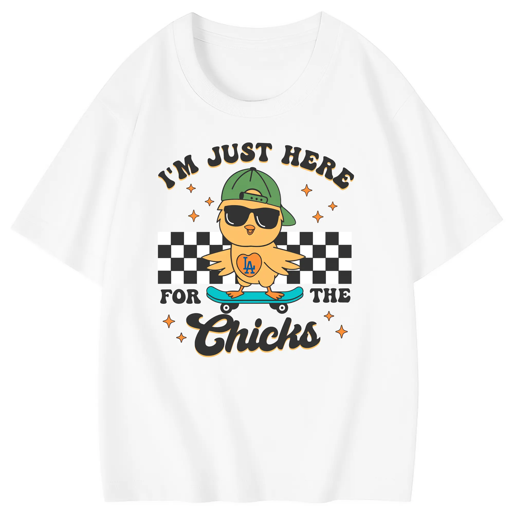 Im Just Here For The Chicks Los Angeles Dodgers - Combed Cotton Kids T-Shirt 180g With Front Heat Transfer Print – Soft, Lightweight, Side-Seamed Design – Stylish And Comfortable Casual Wear For Everyday Activities