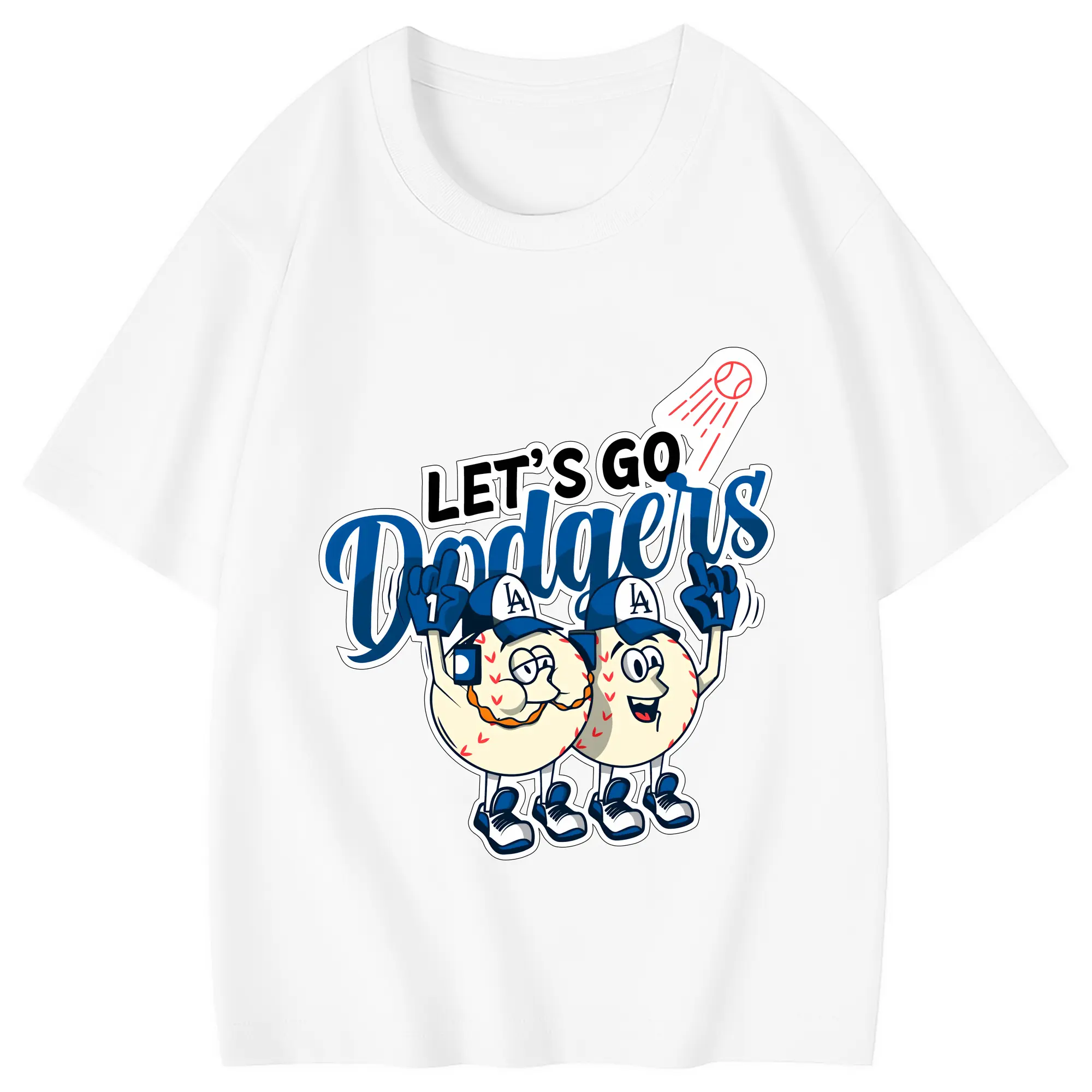 Lets Go Dodgers Baseball - Combed Cotton Kids T-Shirt 180g With Front Heat Transfer Print – Soft, Lightweight, Side-Seamed Design – Stylish And Comfortable Casual Wear For Everyday Activities