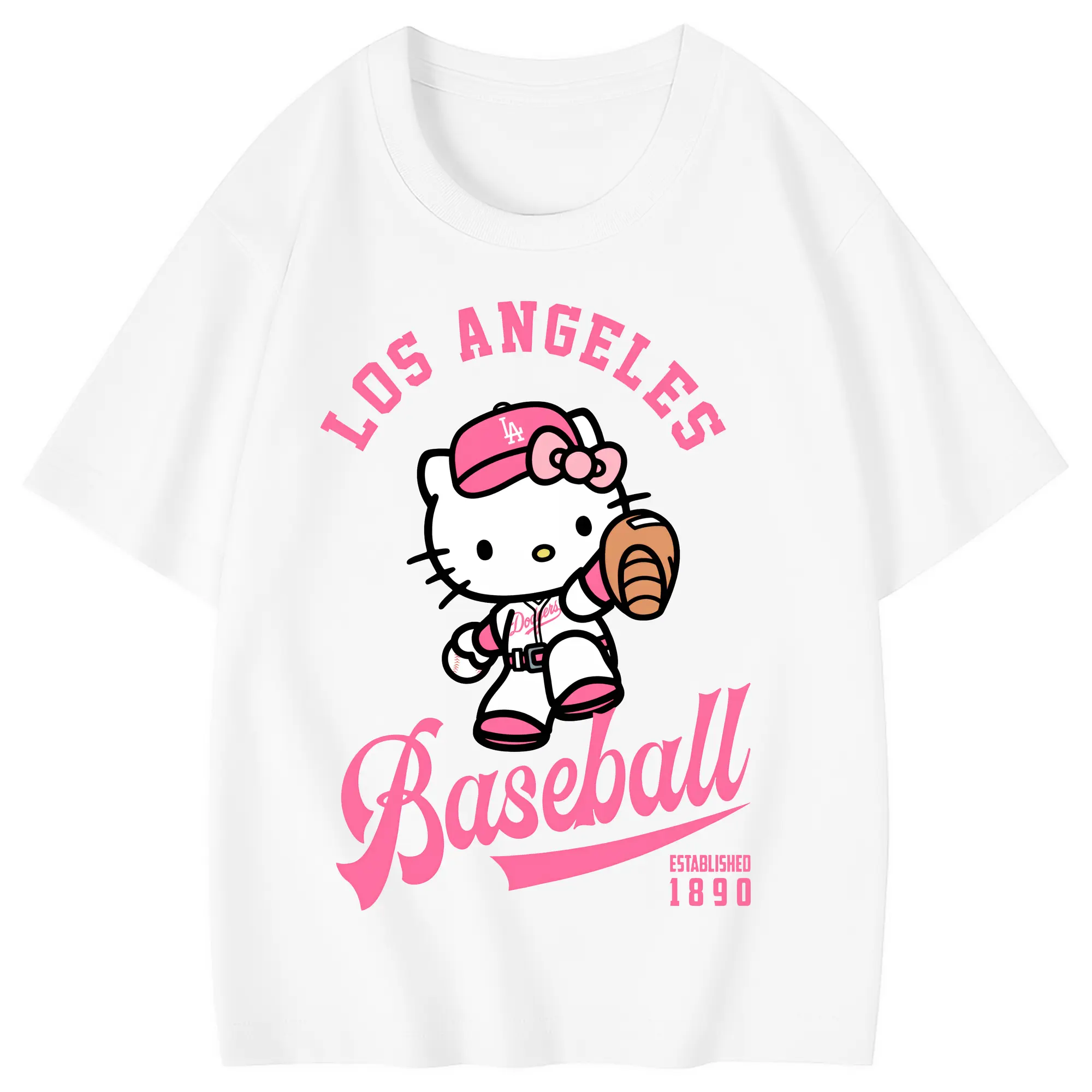 Los Angeles Baseball Hello Kitty - Combed Cotton Kids T-Shirt 180g With Front Heat Transfer Print – Soft, Lightweight, Side-Seamed Design – Stylish And Comfortable Casual Wear For Everyday Activities