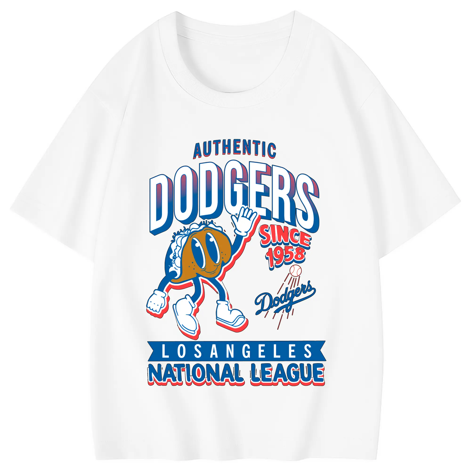 Los Angeles Dodgers Collection Food 2024 - Combed Cotton Kids T-Shirt 180g With Front Heat Transfer Print – Soft, Lightweight, Side-Seamed Design – Stylish And Comfortable Casual Wear For Everyday Activities