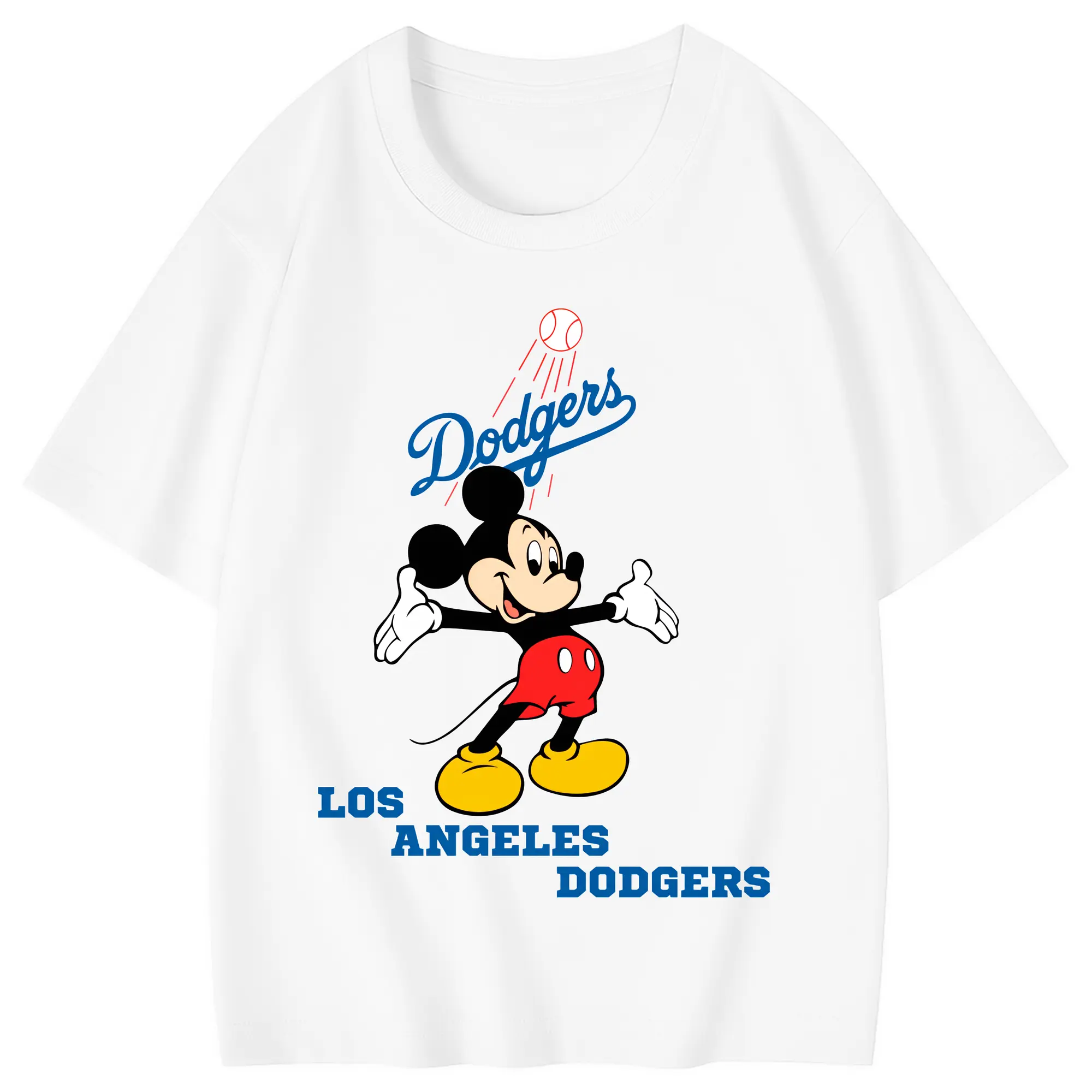 Los Angeles Dodgers Mickey Mouse Baseball - Combed Cotton Kids T-Shirt 180g With Front Heat Transfer Print – Soft, Lightweight, Side-Seamed Design – Stylish And Comfortable Casual Wear For Everyday Activities