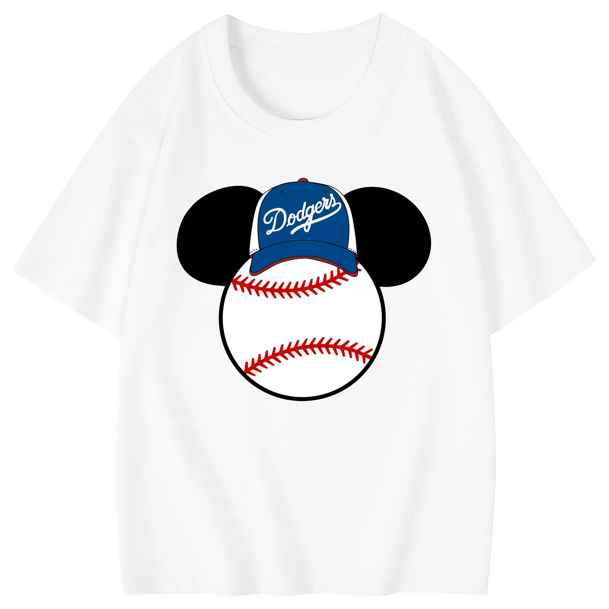 Los Angeles Dodgers Mickey Mouse Head - Combed Cotton Kids T-Shirt 180g With Front Heat Transfer Print – Soft, Lightweight, Side-Seamed Design – Stylish And Comfortable Casual Wear For Everyday Activities