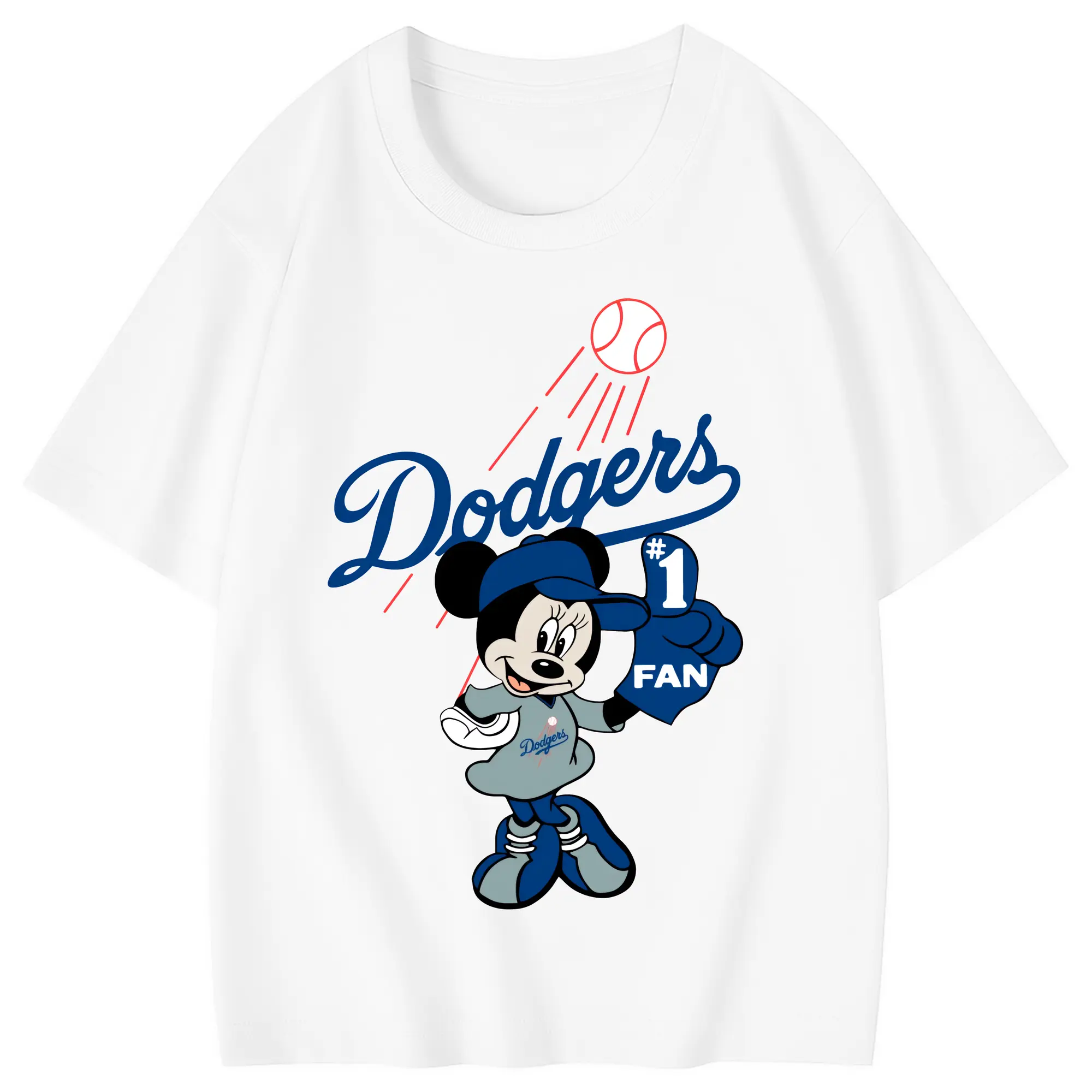 Minnie Mouse Los Angeles Dodgers Baseball - Combed Cotton Kids T-Shirt 180g With Front Heat Transfer Print – Soft, Lightweight, Side-Seamed Design – Stylish And Comfortable Casual Wear For Everyday Activities