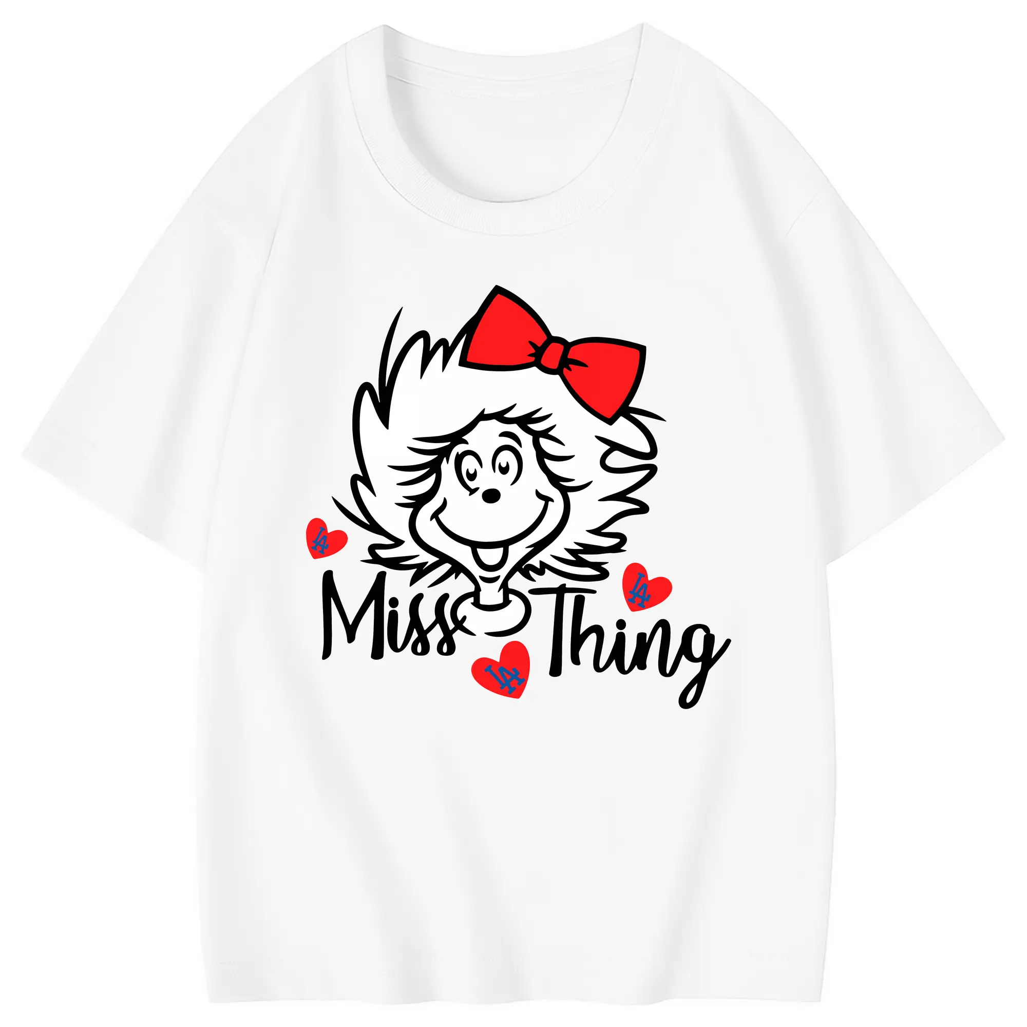 Miss Thing Dr Seuss Hearts Los Angeles Dodgers - Combed Cotton Kids T-Shirt 180g With Front Heat Transfer Print – Soft, Lightweight, Side-Seamed Design – Stylish And Comfortable Casual Wear For Everyday Activities
