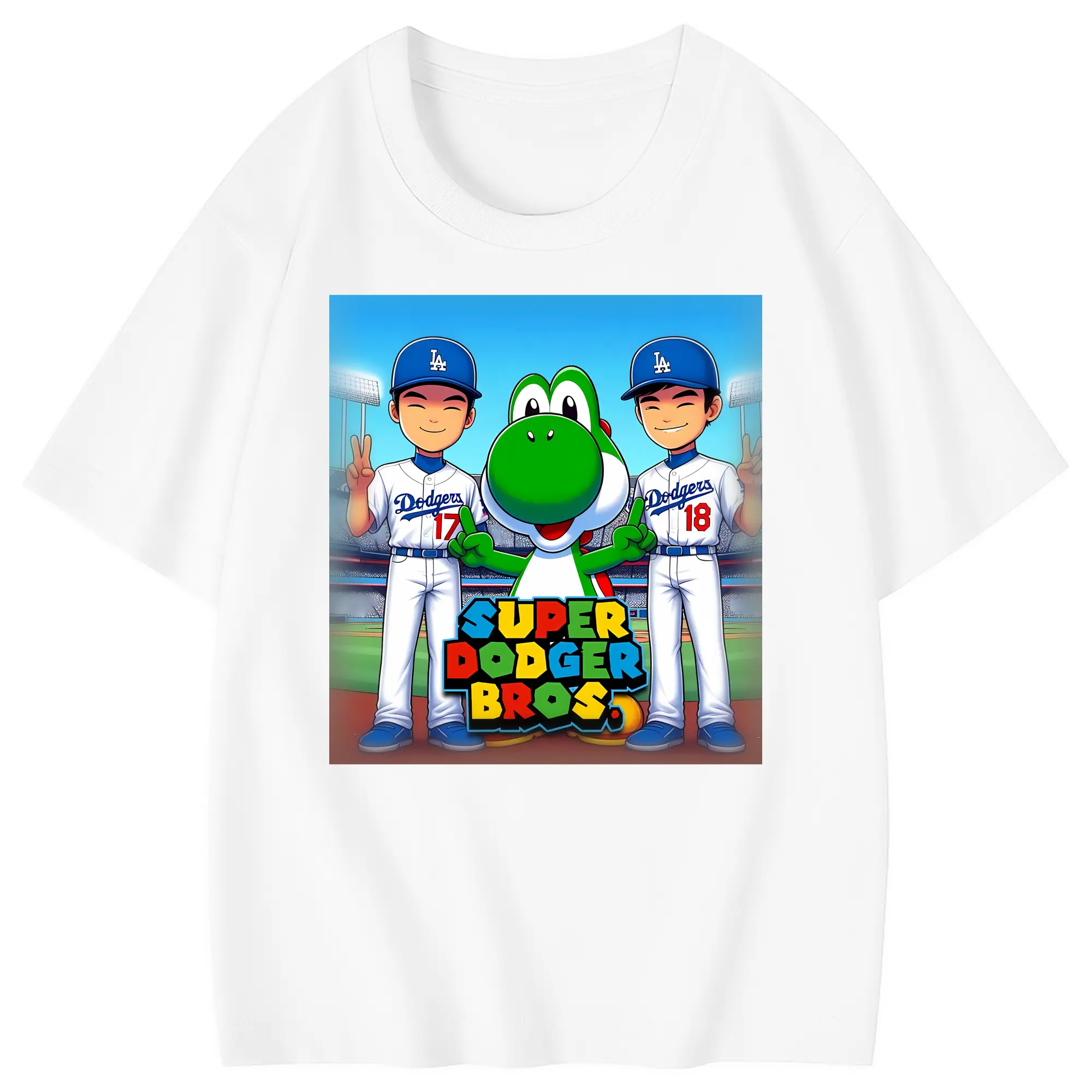 The Super Dodger Bros Los Angeles Baseball - Combed Cotton Kids T-Shirt 180g With Front Heat Transfer Print – Soft, Lightweight, Side-Seamed Design – Stylish And Comfortable Casual Wear For Everyday Activities