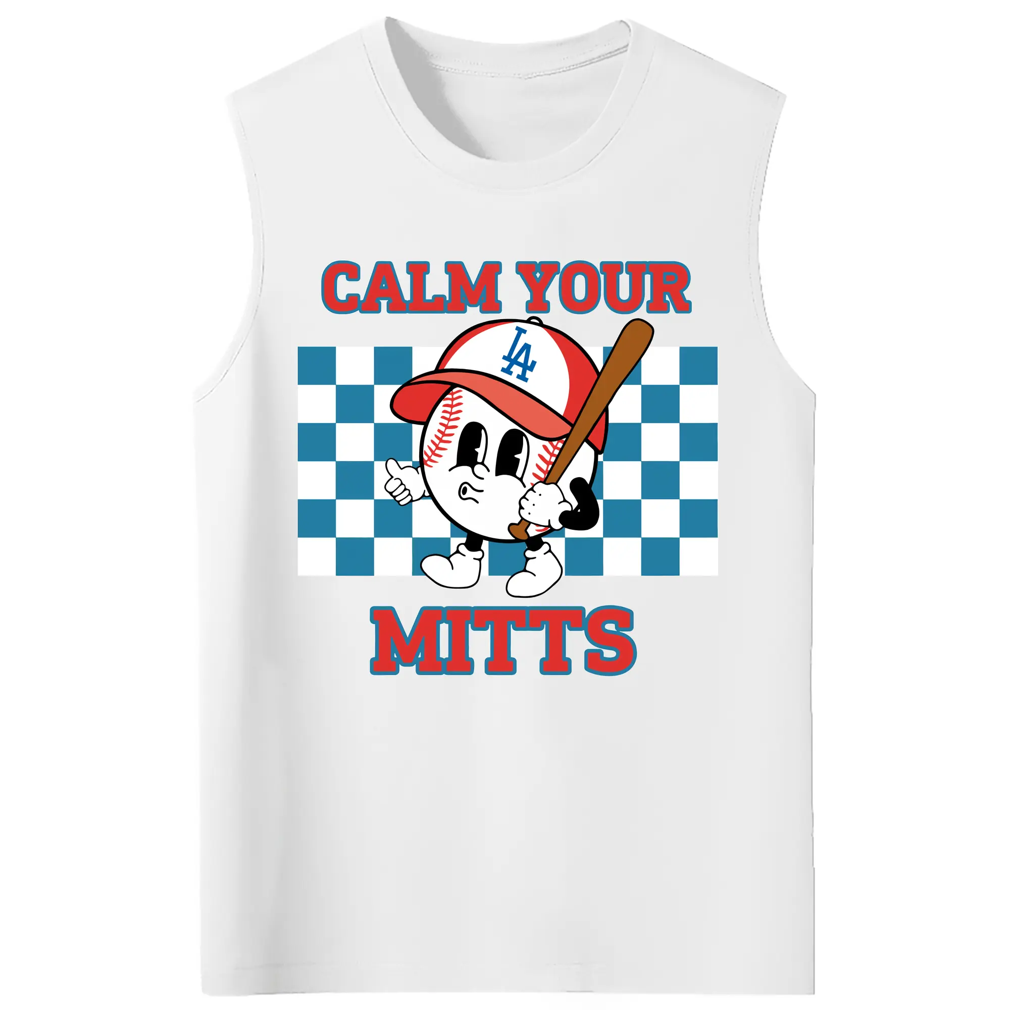 Baseball Calm Your Mitts Los Angeles Dodgers - 210g Combed Cotton Tank Top With Front Heat Transfer Print – Soft, Lightweight, Fitted Design – Stylish & Comfortable Casual Wear For Sports & Everyday Use