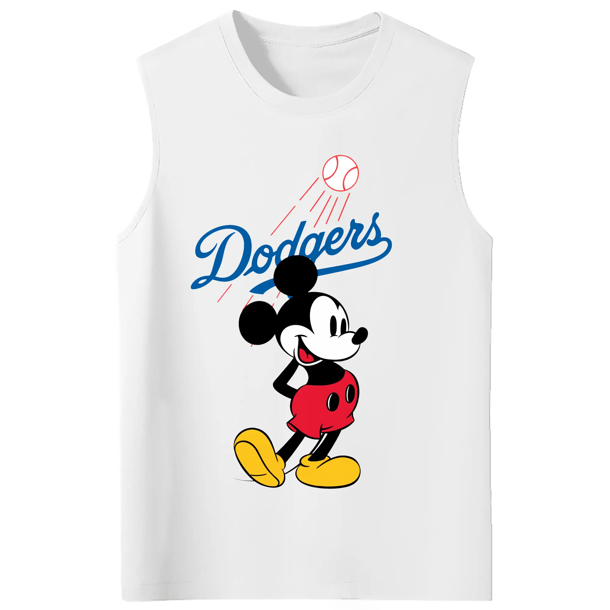 Baseball Mickey Mouse Los Angeles Dodgers - 210g Combed Cotton Tank Top With Front Heat Transfer Print – Soft, Lightweight, Fitted Design – Stylish & Comfortable Casual Wear For Sports & Everyday Use