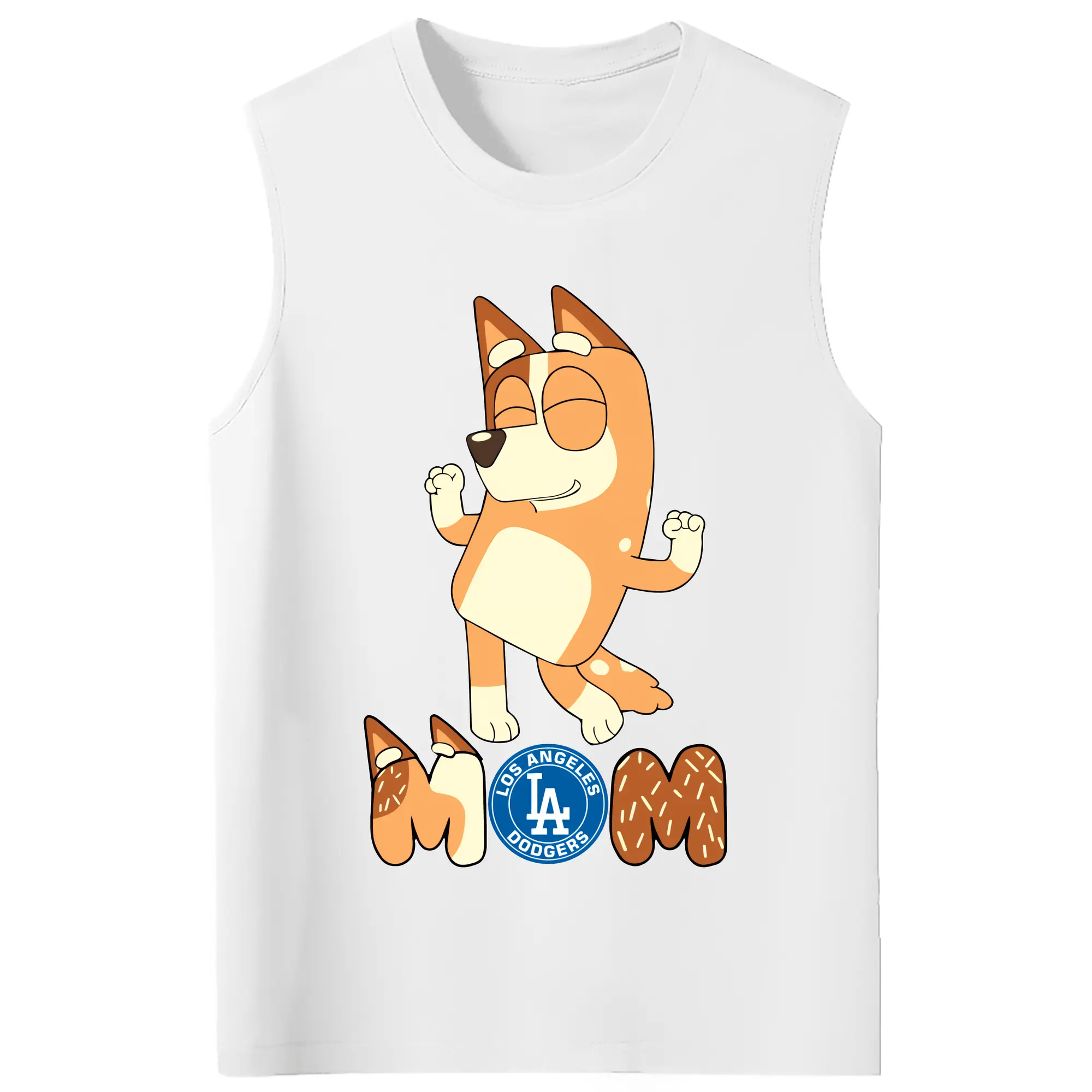 Bluey Mom Los Angeles Dodgers Baseball - 210g Combed Cotton Tank Top With Front Heat Transfer Print – Soft, Lightweight, Fitted Design – Stylish & Comfortable Casual Wear For Sports & Everyday Use