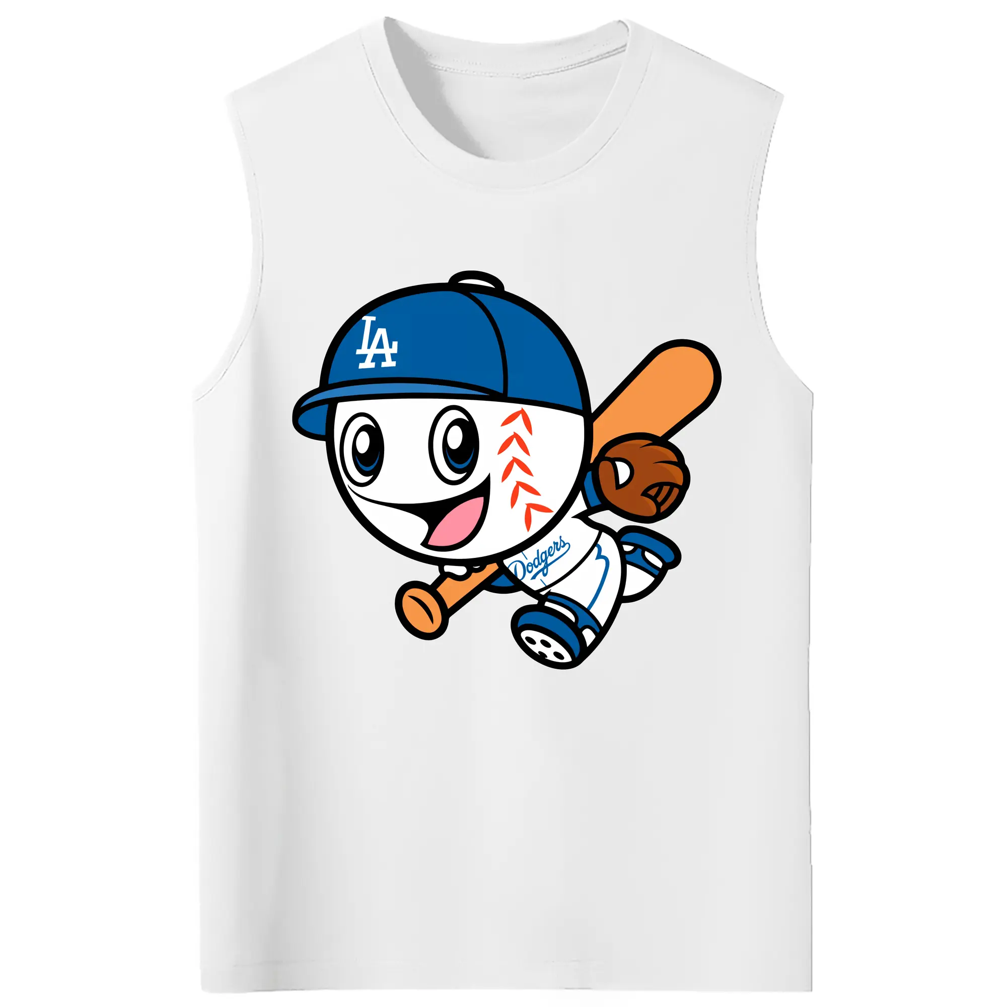 Cute Mr Dodger Running Play Baseball - 210g Combed Cotton Tank Top With Front Heat Transfer Print – Soft, Lightweight, Fitted Design – Stylish & Comfortable Casual Wear For Sports & Everyday Use