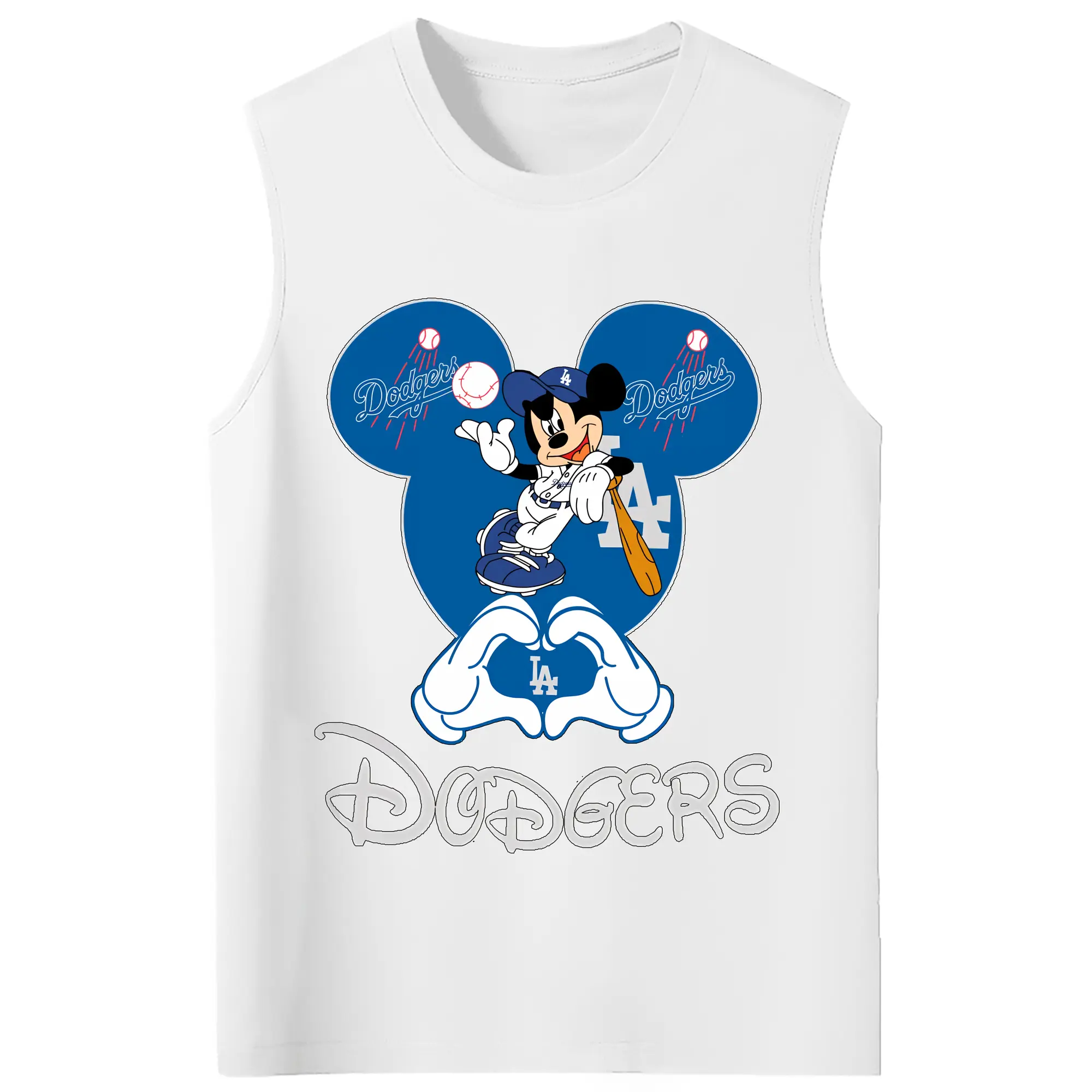 Disney Mickey Mouse Loves Los Angeles Dodgers Heart - 210g Combed Cotton Tank Top With Front Heat Transfer Print – Soft, Lightweight, Fitted Design – Stylish & Comfortable Casual Wear For Sports & Everyday Use