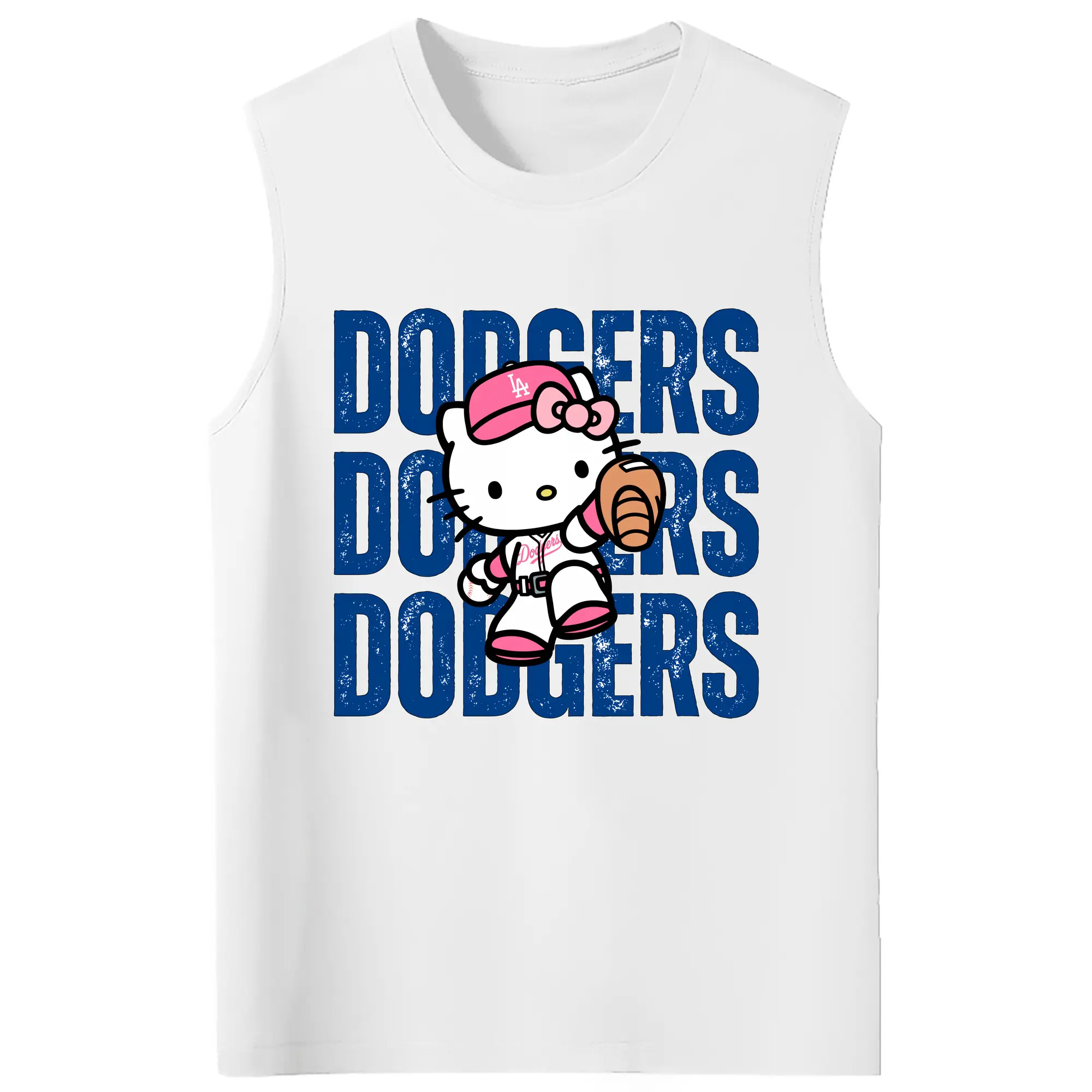 Dodgers Baseball Hello Kitty - 210g Combed Cotton Tank Top With Front Heat Transfer Print – Soft, Lightweight, Fitted Design – Stylish & Comfortable Casual Wear For Sports & Everyday Use