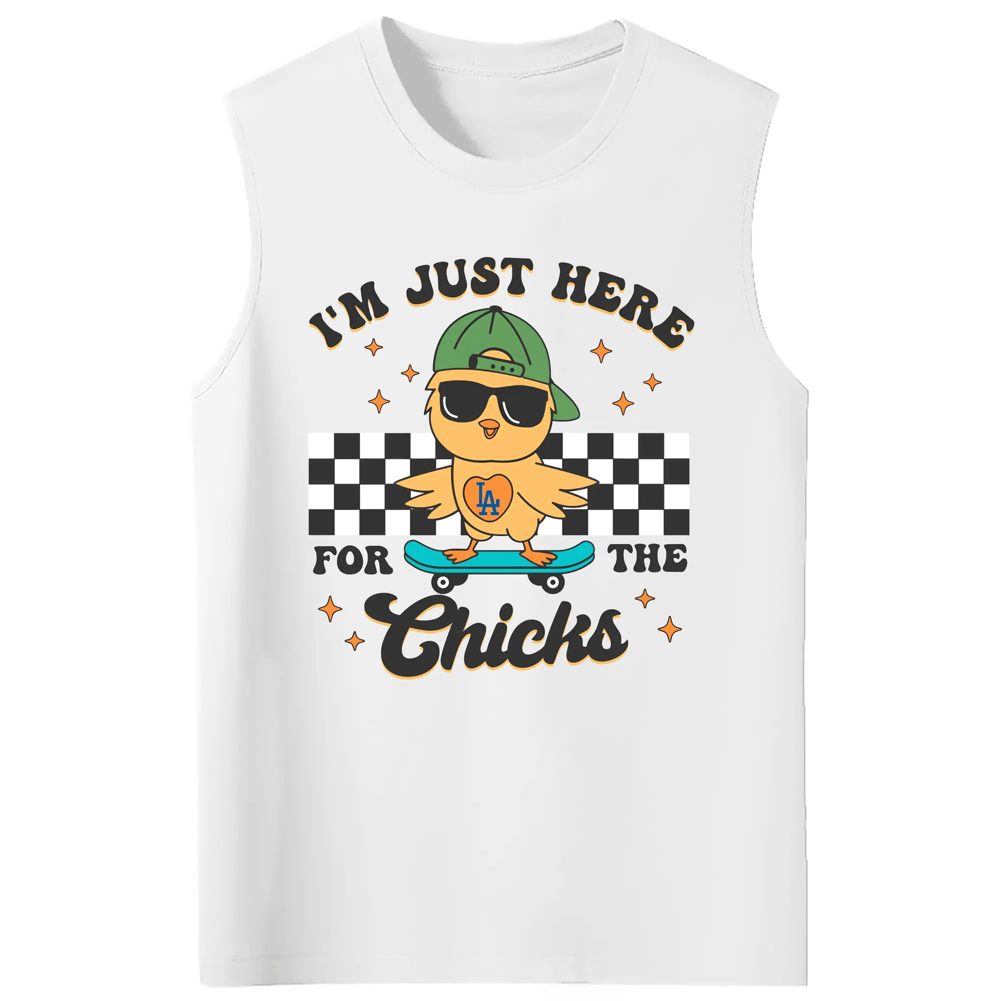 Im Just Here For The Chicks Los Angeles Dodgers - 210g Combed Cotton Tank Top With Front Heat Transfer Print – Soft, Lightweight, Fitted Design – Stylish & Comfortable Casual Wear For Sports & Everyday Use