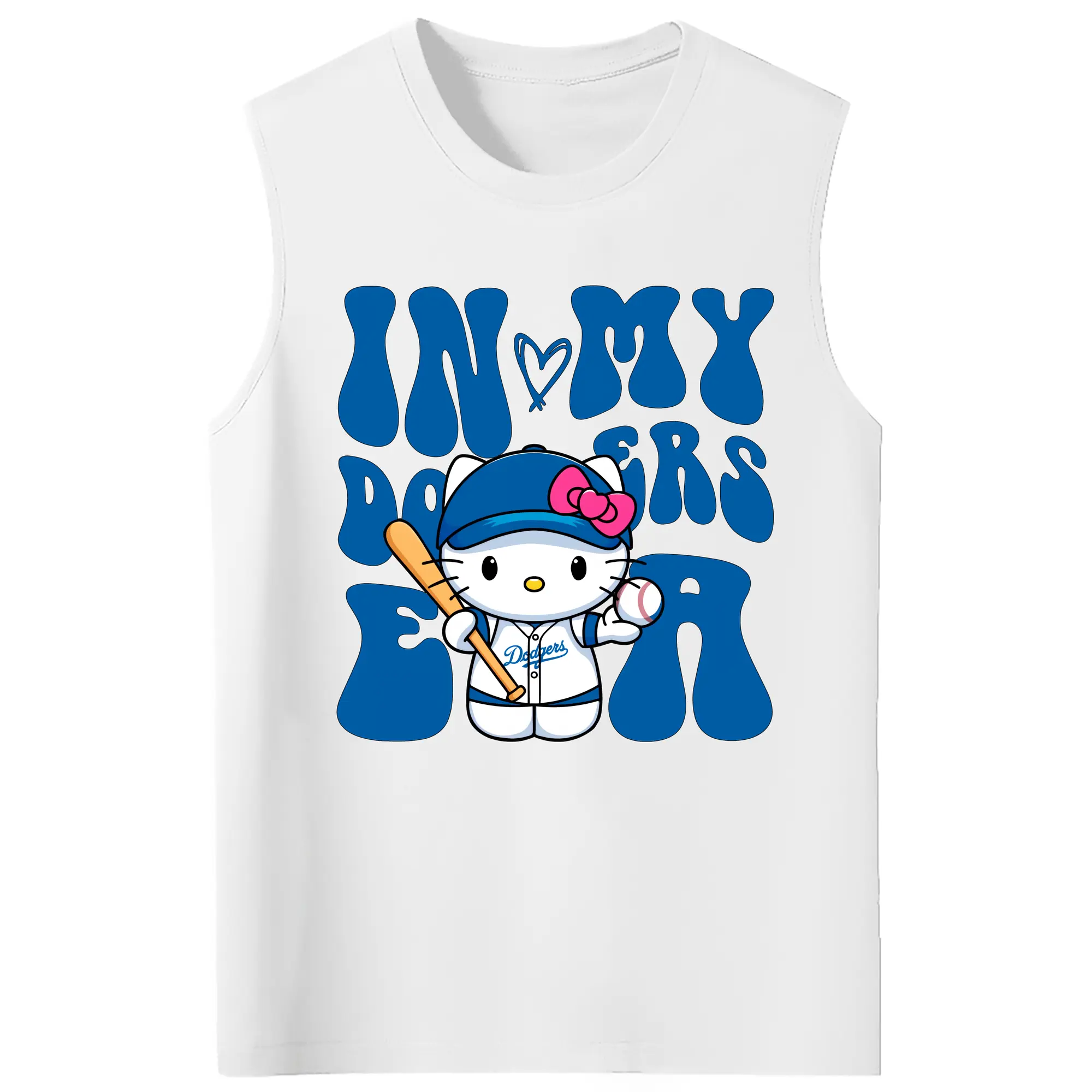 In My Dodgers Era Hello Kitty Baseball - 210g Combed Cotton Tank Top With Front Heat Transfer Print – Soft, Lightweight, Fitted Design – Stylish & Comfortable Casual Wear For Sports & Everyday Use
