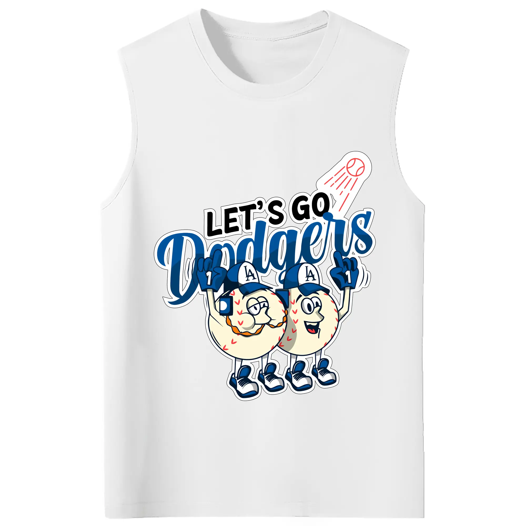 Lets Go Dodgers Baseball - 210g Combed Cotton Tank Top With Front Heat Transfer Print – Soft, Lightweight, Fitted Design – Stylish & Comfortable Casual Wear For Sports & Everyday Use