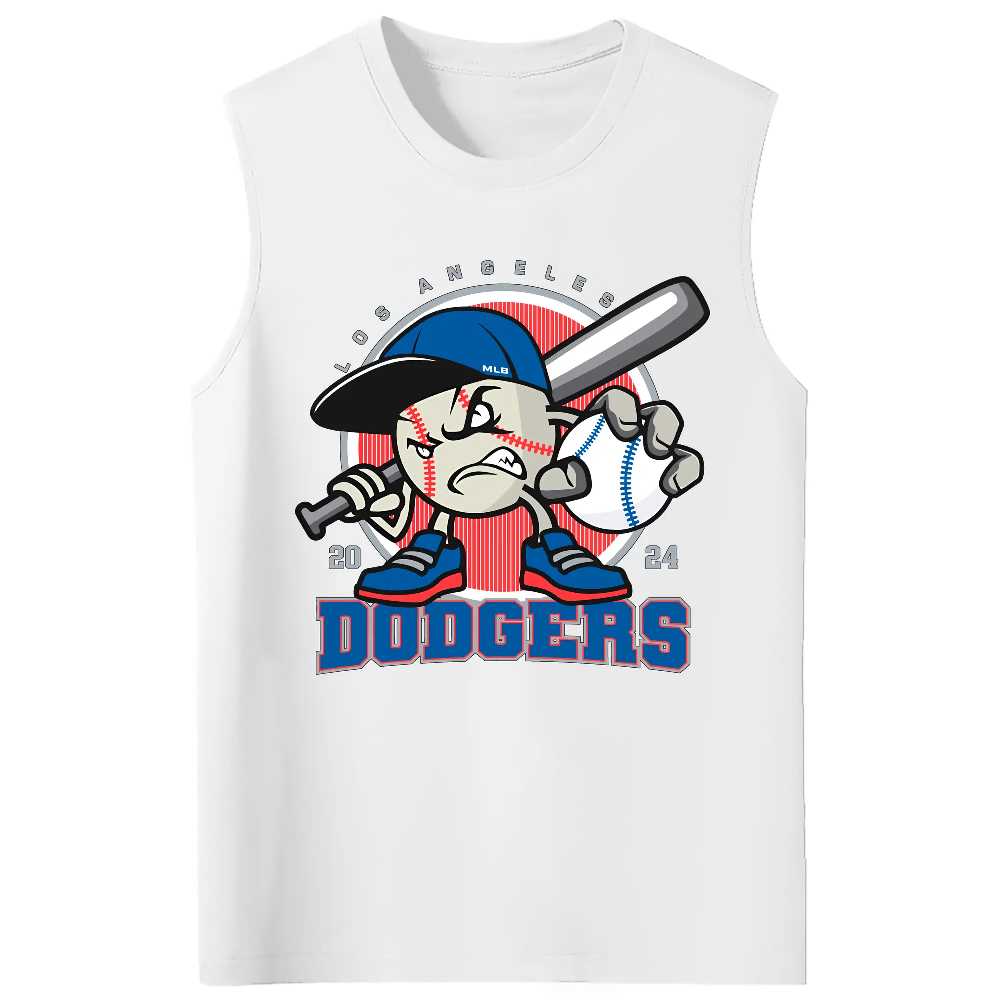 Los Angeles Baseball 2024 Season Dodgers - 210g Combed Cotton Tank Top With Front Heat Transfer Print – Soft, Lightweight, Fitted Design – Stylish & Comfortable Casual Wear For Sports & Everyday Use