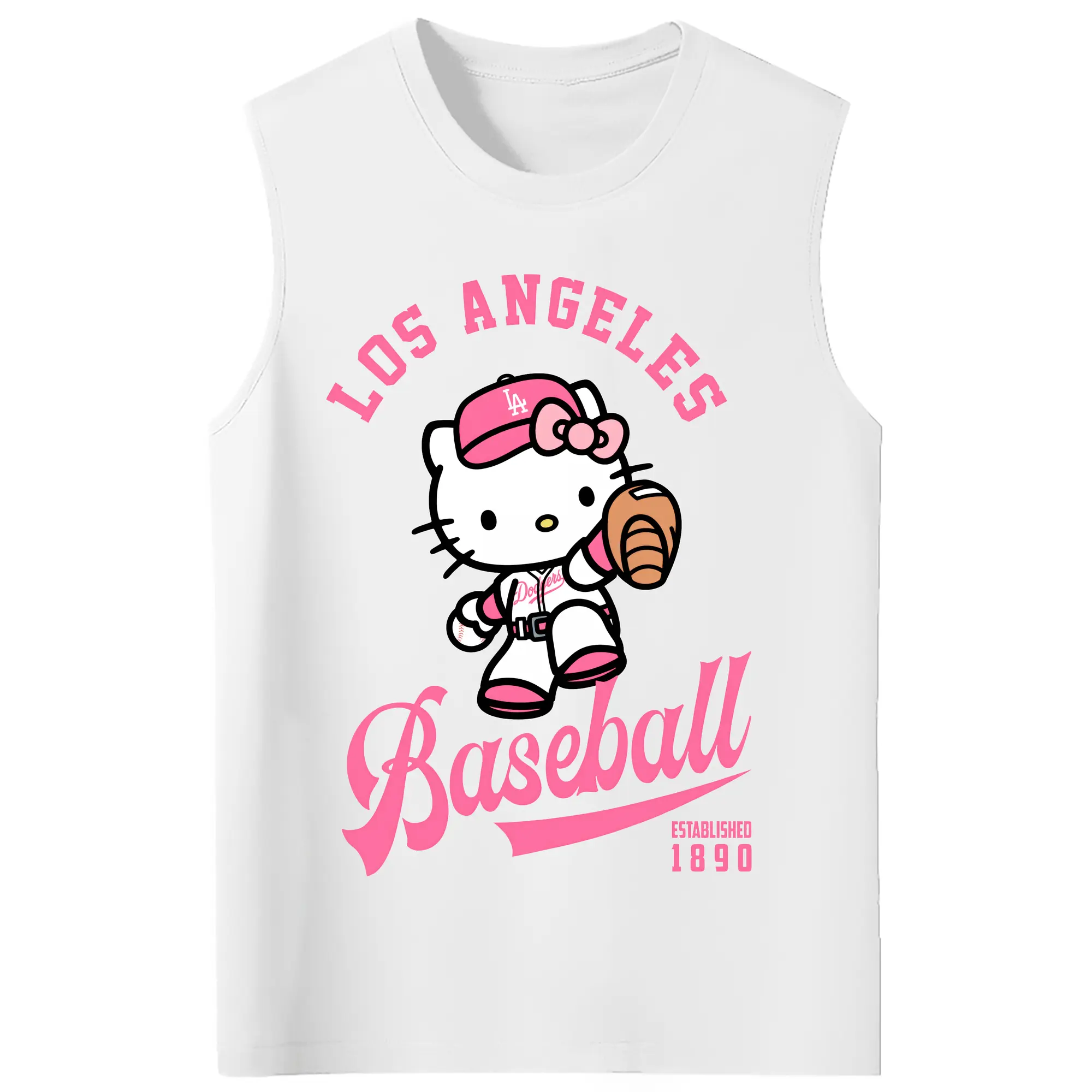 Los Angeles Baseball Hello Kitty - 210g Combed Cotton Tank Top With Front Heat Transfer Print – Soft, Lightweight, Fitted Design – Stylish & Comfortable Casual Wear For Sports & Everyday Use