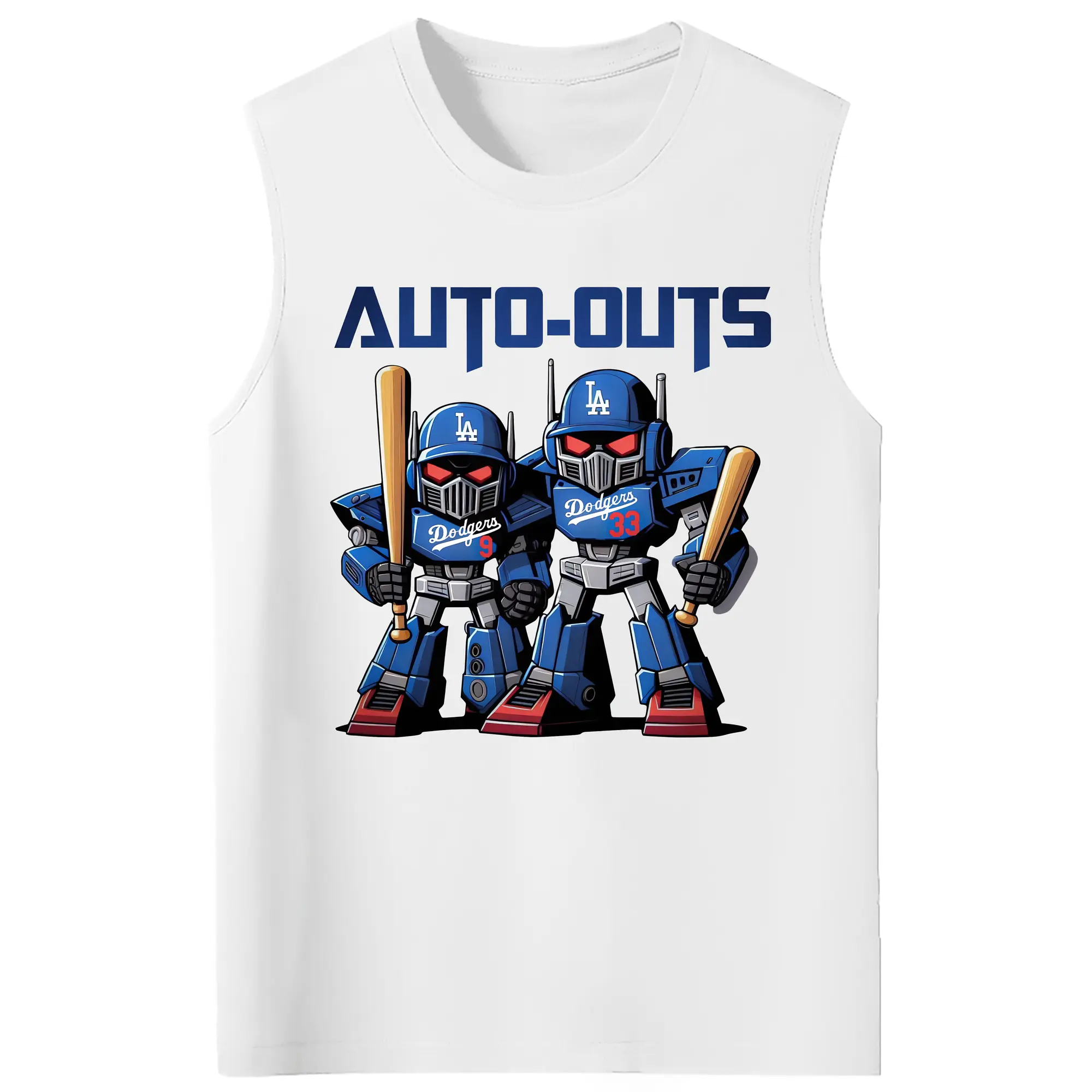 Los Angeles Dodgers Baseball Auto Outs - 210g Combed Cotton Tank Top With Front Heat Transfer Print – Soft, Lightweight, Fitted Design – Stylish & Comfortable Casual Wear For Sports & Everyday Use