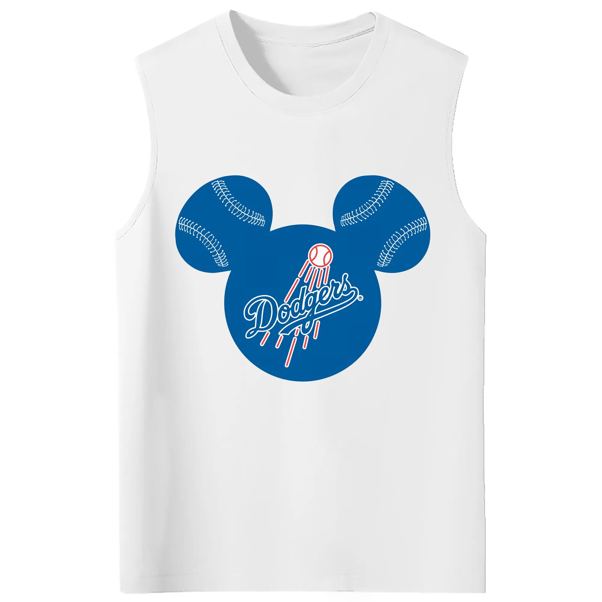 Los Angeles Dodgers Baseball Mickey Mouse - 210g Combed Cotton Tank Top With Front Heat Transfer Print – Soft, Lightweight, Fitted Design – Stylish & Comfortable Casual Wear For Sports & Everyday Use