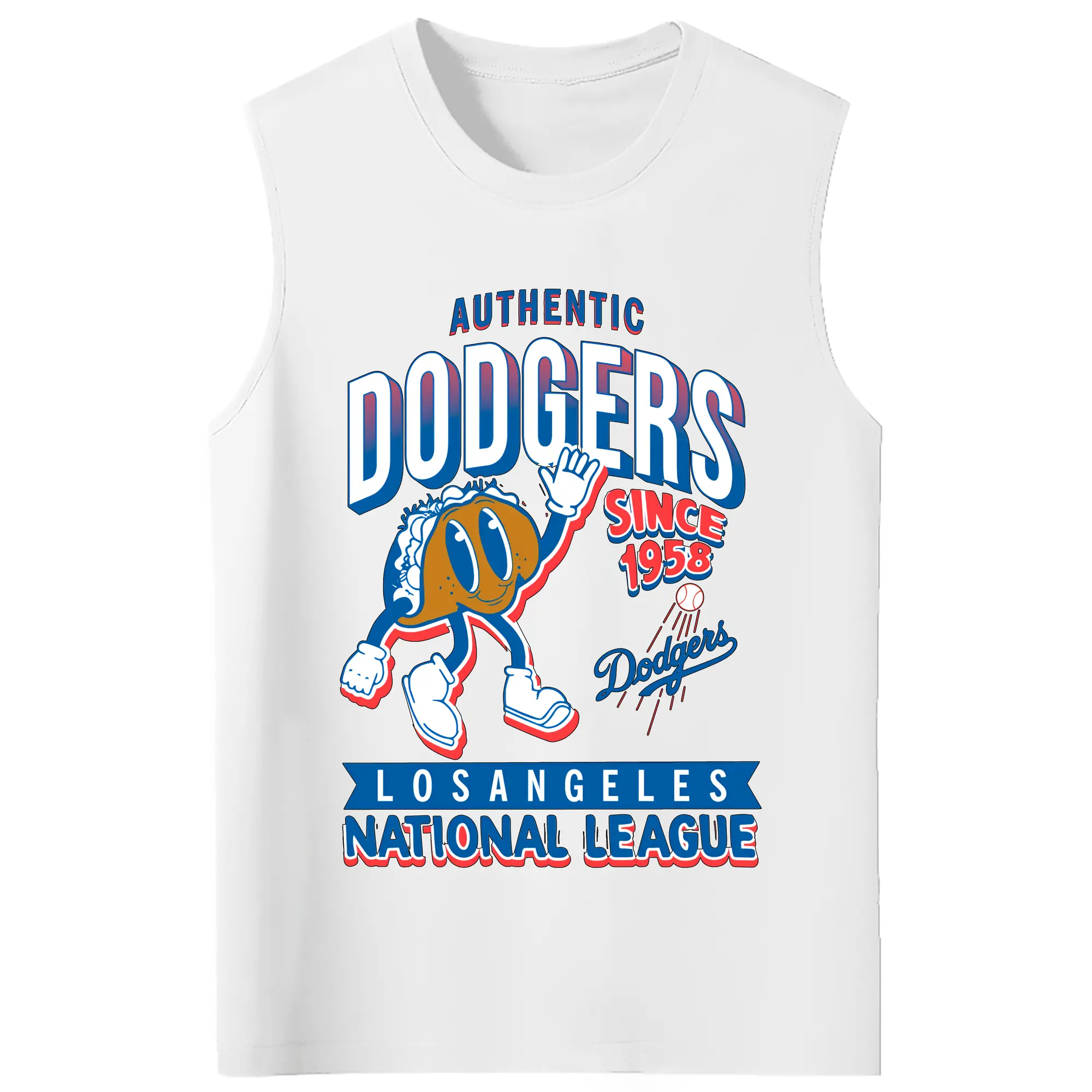 Los Angeles Dodgers Collection Food 2024 - 210g Combed Cotton Tank Top With Front Heat Transfer Print – Soft, Lightweight, Fitted Design – Stylish & Comfortable Casual Wear For Sports & Everyday Use