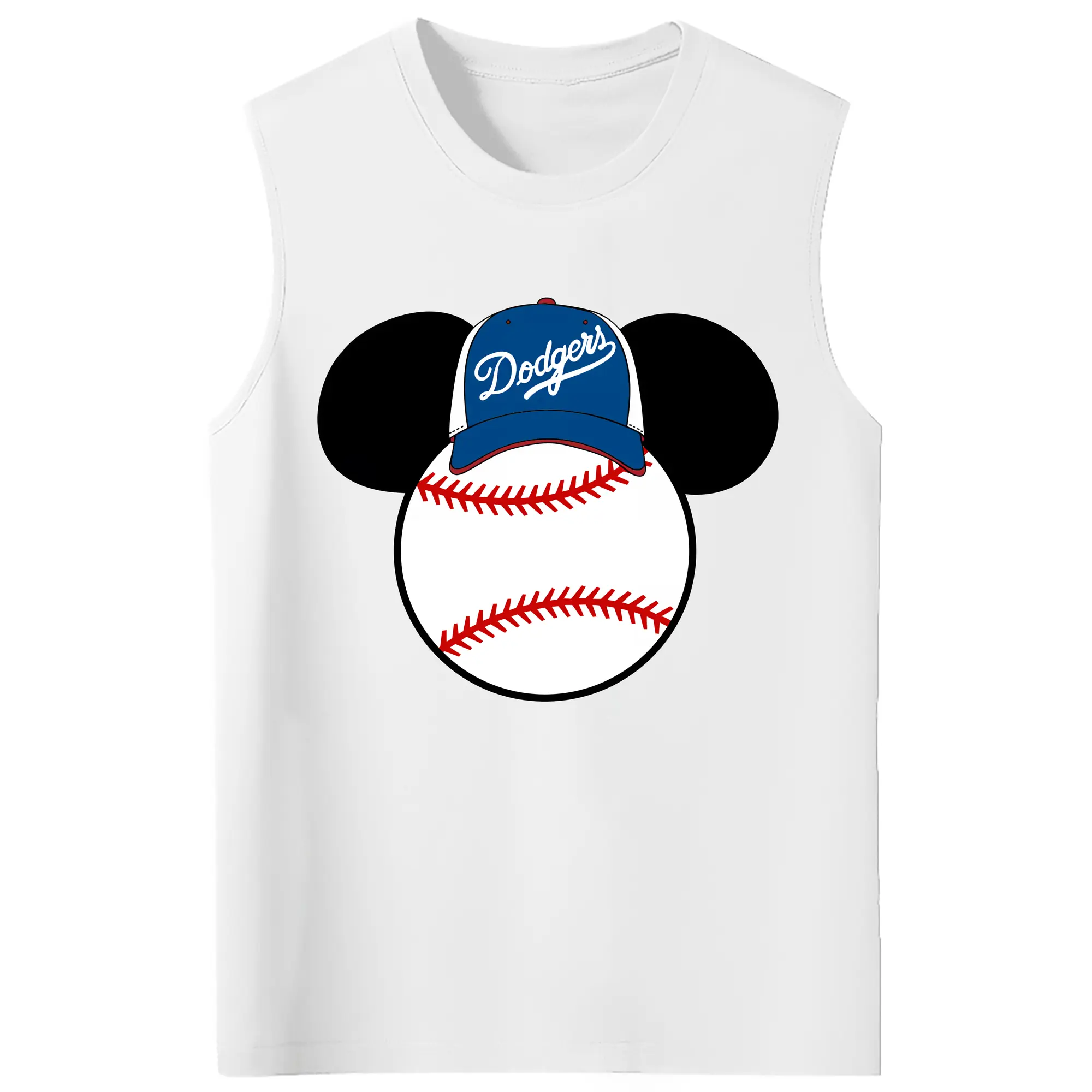 Los Angeles Dodgers Mickey Mouse Head - 210g Combed Cotton Tank Top With Front Heat Transfer Print – Soft, Lightweight, Fitted Design – Stylish & Comfortable Casual Wear For Sports & Everyday Use