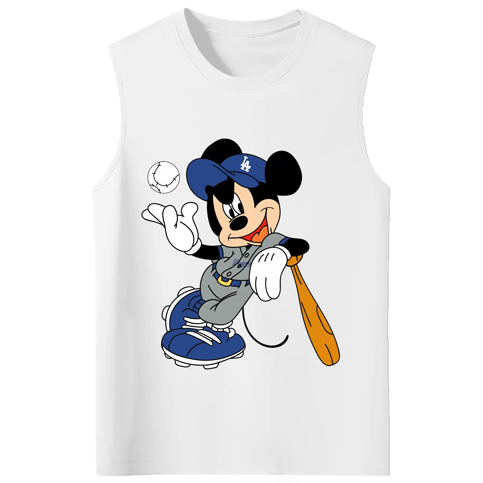 Mickey Mouse Los Angeles Dodgers 1 - 210g Combed Cotton Tank Top With Front Heat Transfer Print – Soft, Lightweight, Fitted Design – Stylish & Comfortable Casual Wear For Sports & Everyday Use