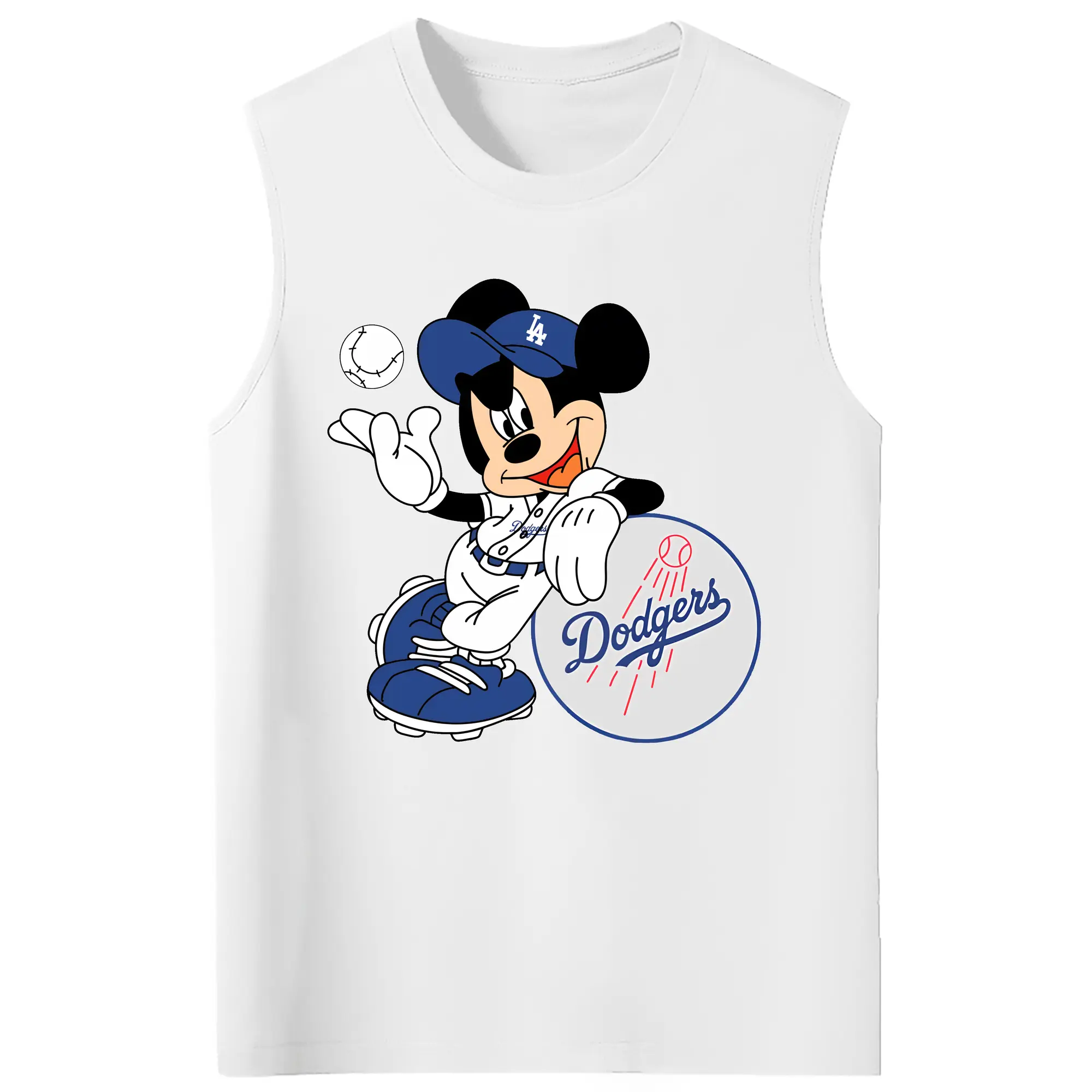 Mickey Mouse Los Angeles Dodgers - 210g Combed Cotton Tank Top With Front Heat Transfer Print – Soft, Lightweight, Fitted Design – Stylish & Comfortable Casual Wear For Sports & Everyday Use