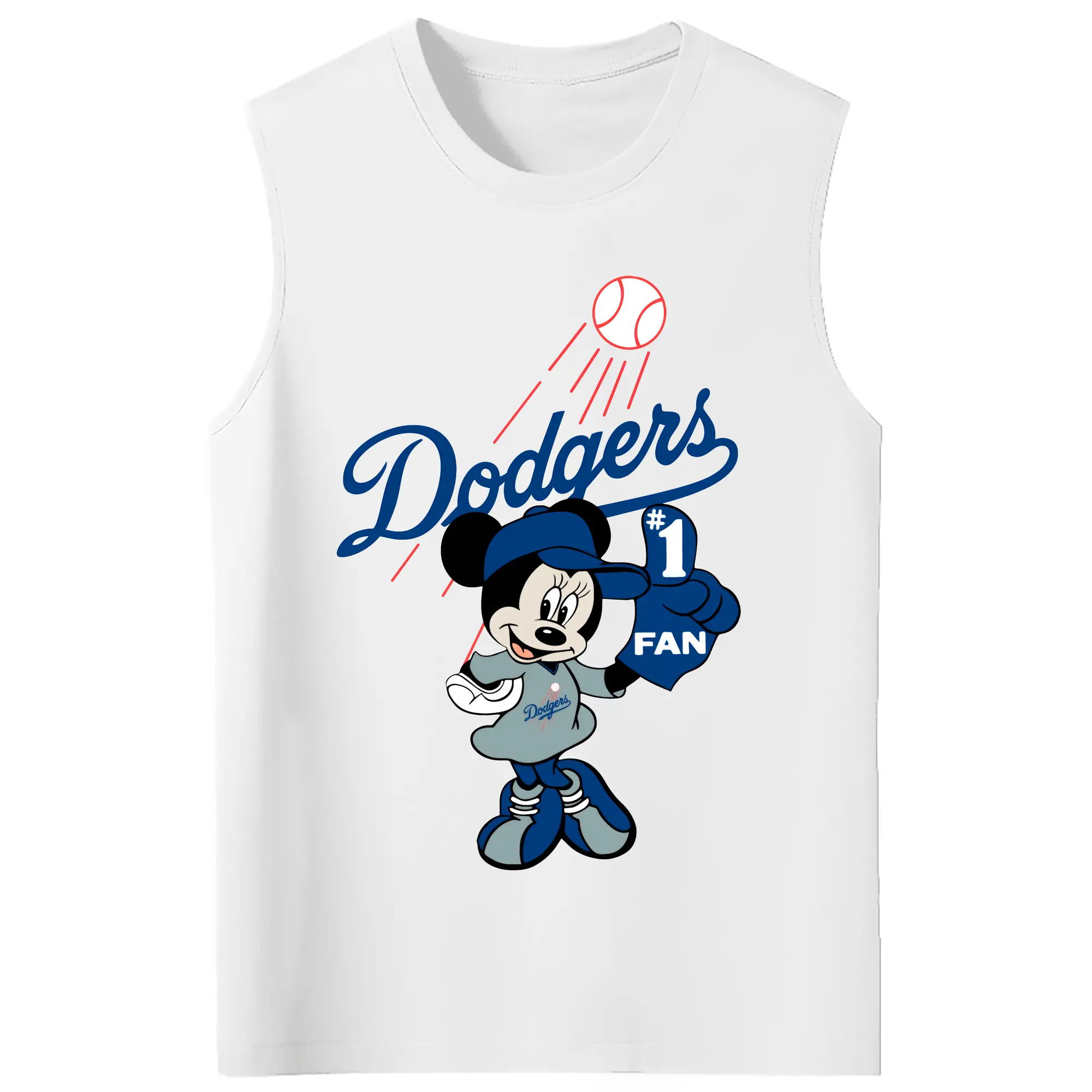 Minnie Mouse Los Angeles Dodgers Baseball - 210g Combed Cotton Tank Top With Front Heat Transfer Print – Soft, Lightweight, Fitted Design – Stylish & Comfortable Casual Wear For Sports & Everyday Use