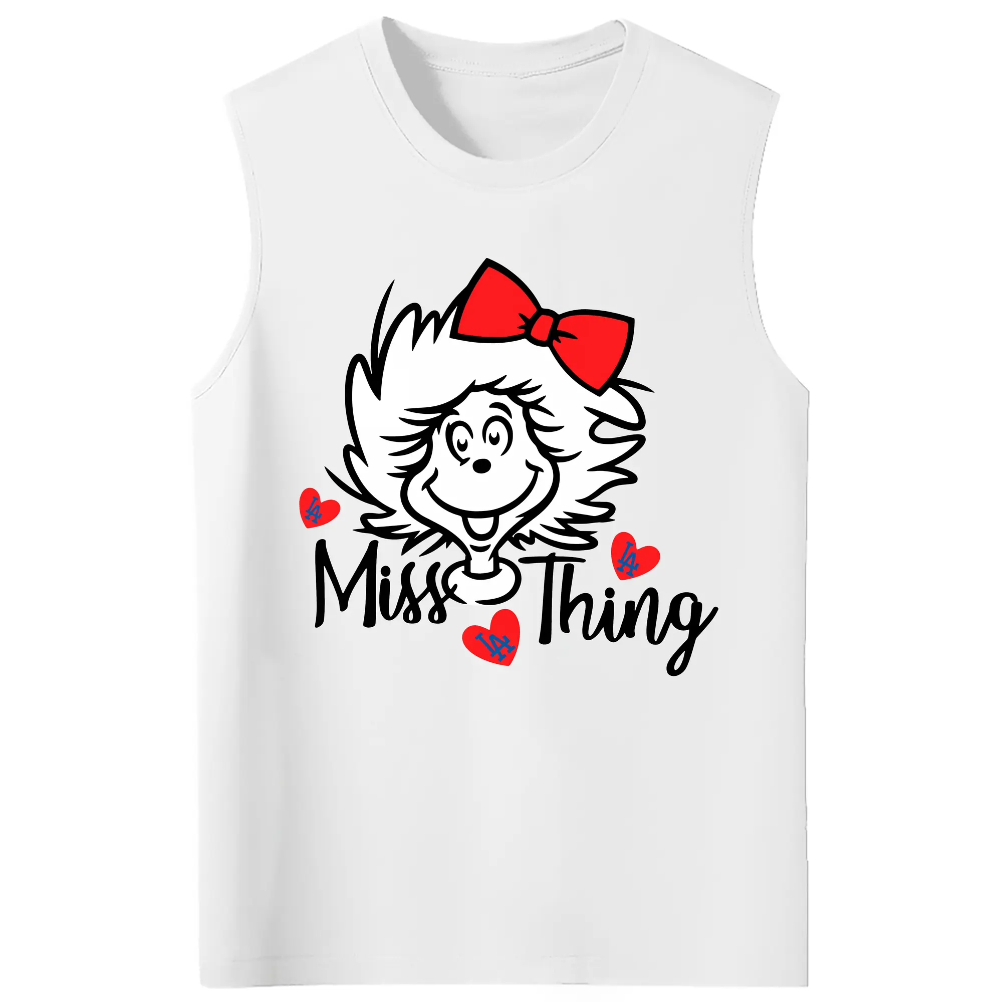 Miss Thing Dr Seuss Hearts Los Angeles Dodgers - 210g Combed Cotton Tank Top With Front Heat Transfer Print – Soft, Lightweight, Fitted Design – Stylish & Comfortable Casual Wear For Sports & Everyday Use