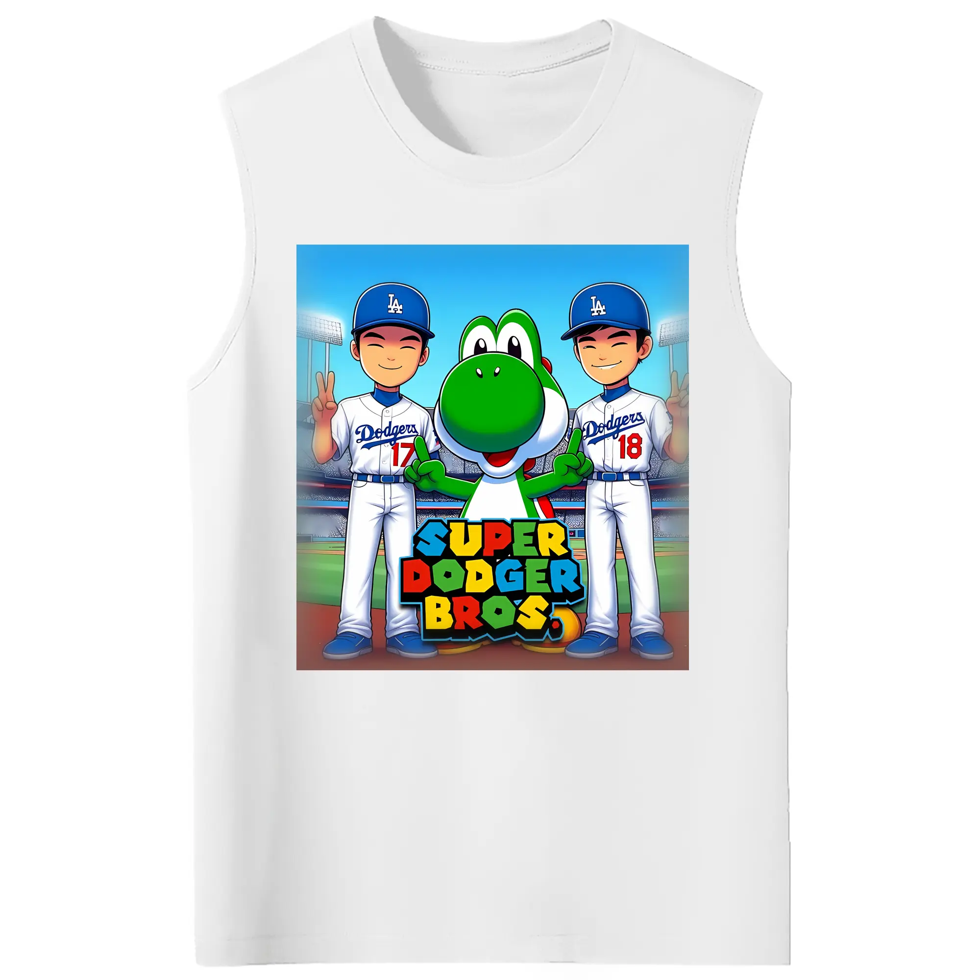 The Super Dodger Bros Los Angeles Baseball - 210g Combed Cotton Tank Top With Front Heat Transfer Print – Soft, Lightweight, Fitted Design – Stylish & Comfortable Casual Wear For Sports & Everyday Use
