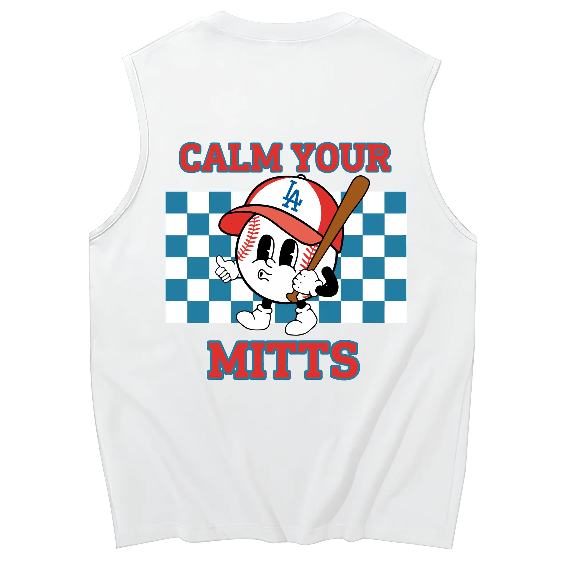 Baseball Calm Your Mitts Los Angeles Dodgers - 230g Pure Cotton Tank Top With Back Heat Transfer Print – Soft, Lightweight, Fitted Design – Stylish & Comfortable Casual Wear For Sports & Everyday Use