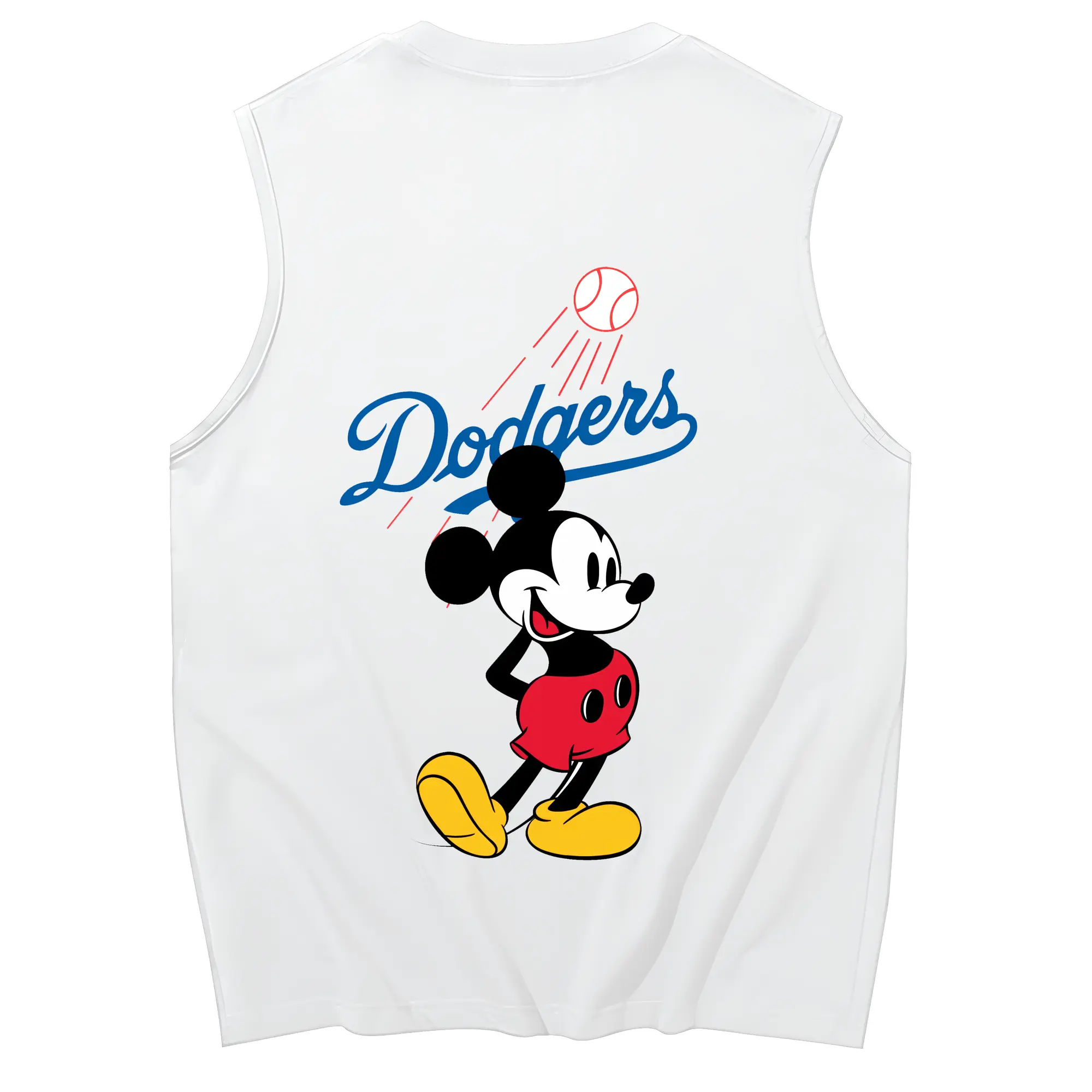Baseball Mickey Mouse Los Angeles Dodgers - 230g Pure Cotton Tank Top With Back Heat Transfer Print – Soft, Lightweight, Fitted Design – Stylish & Comfortable Casual Wear For Sports & Everyday Use