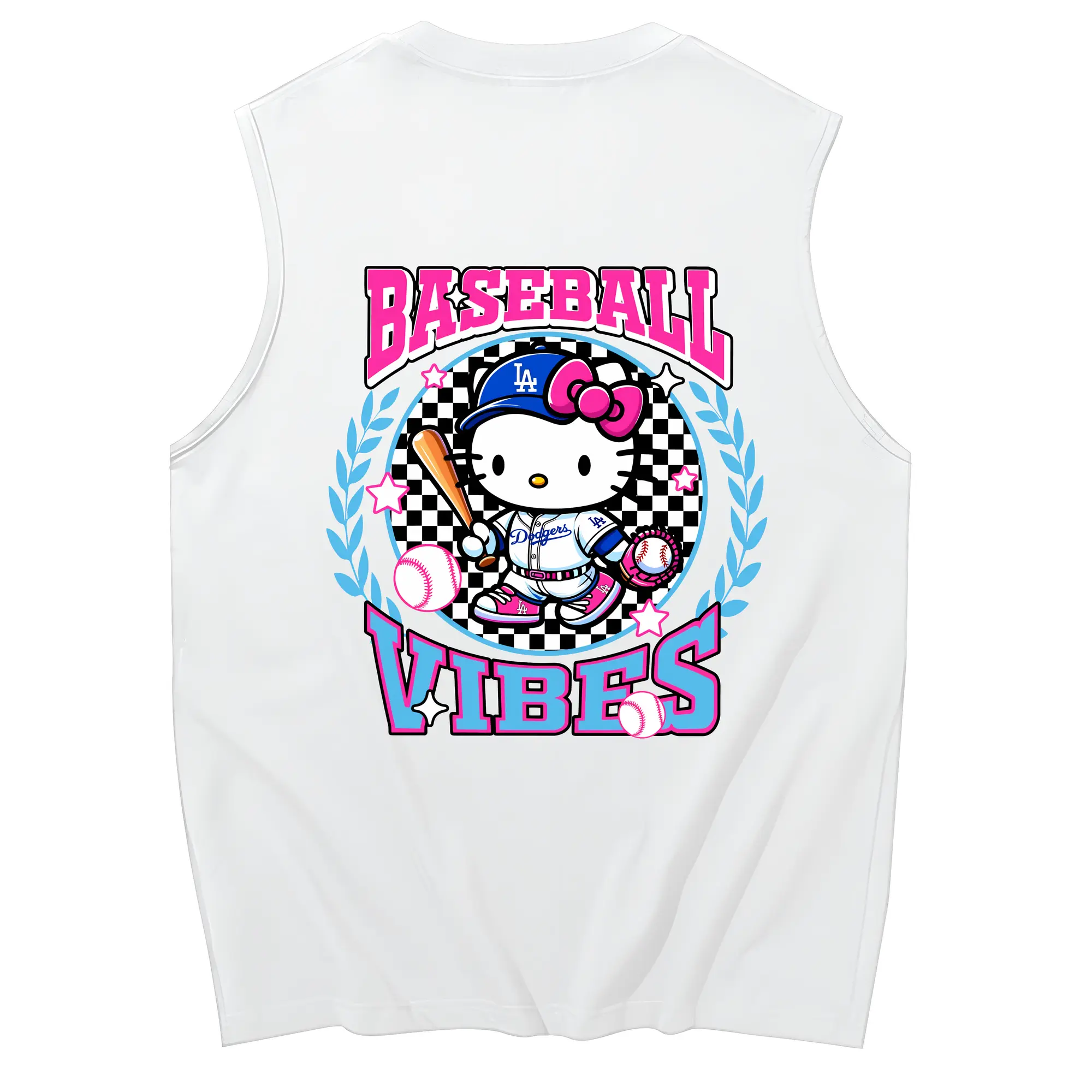 Baseball Vibes Hello Kitty Los Angeles Dodgers - 230g Pure Cotton Tank Top With Back Heat Transfer Print – Soft, Lightweight, Fitted Design – Stylish & Comfortable Casual Wear For Sports & Everyday Use